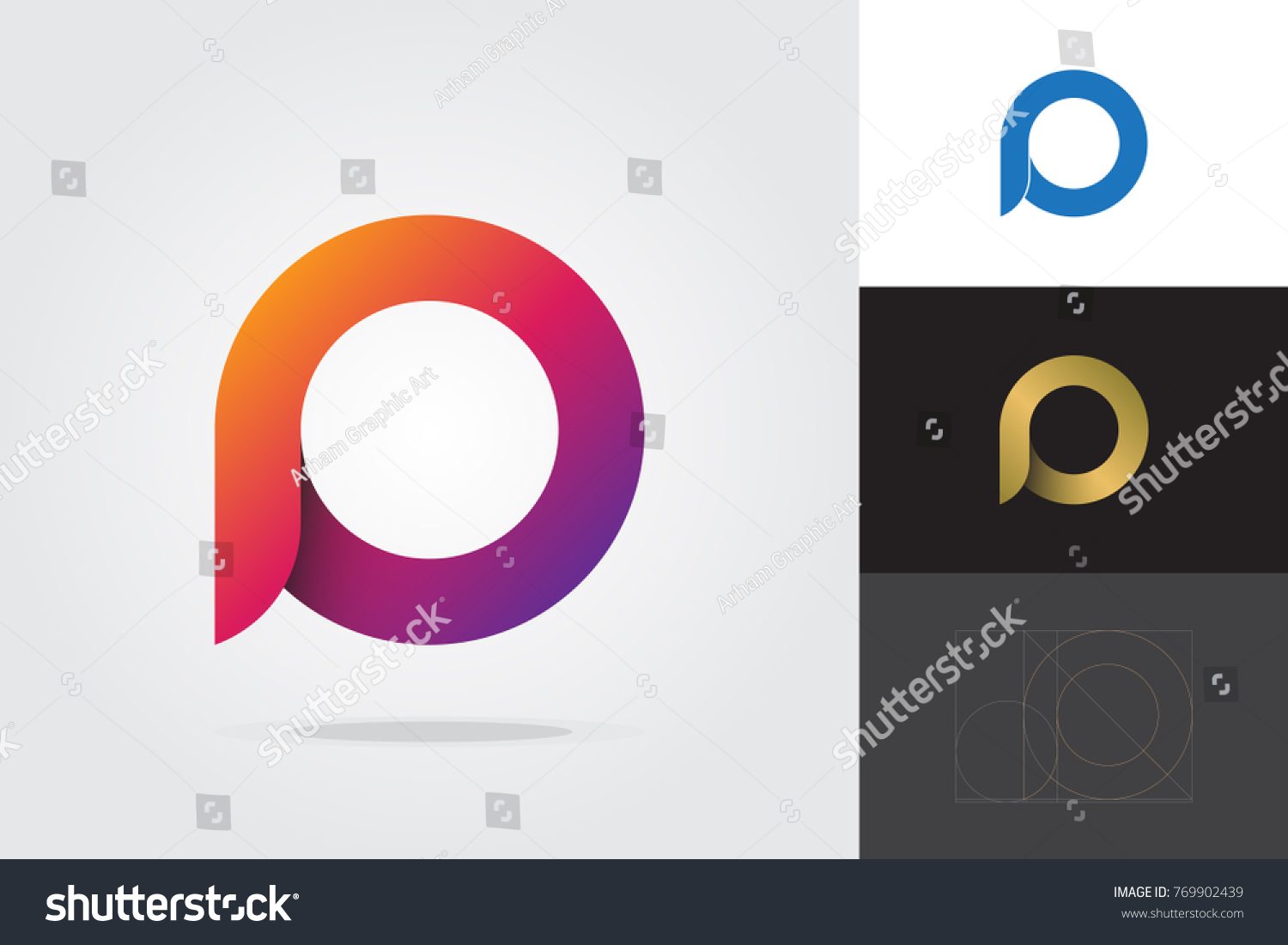 Simple Logo Letter P Colorful Golden Stock Vector Royalty Free