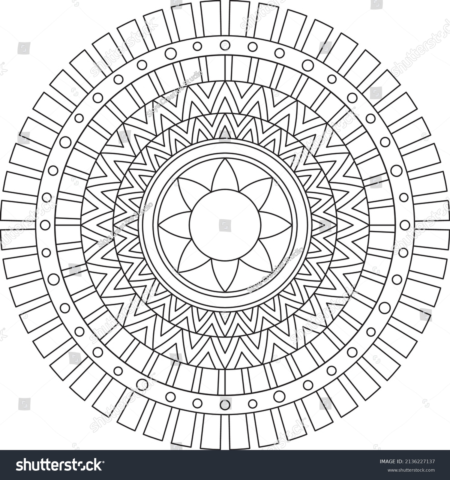SVG of Simple mandala for relaxation. Flower mandala meditation coloring. Decorative ornament in ethnic oriental style, round shape and patterns for background and coloring book pages. svg