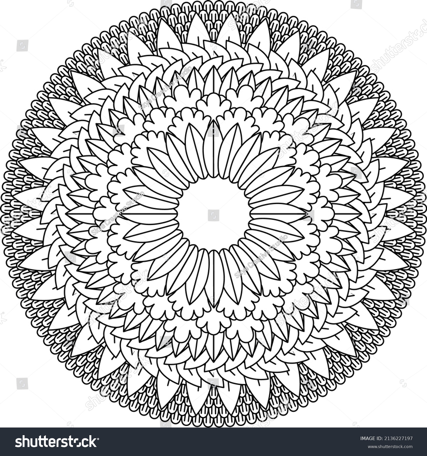 SVG of Simple mandala for relaxation. Flower mandala meditation coloring. Decorative ornament in ethnic oriental style, round shape and patterns for background and coloring book pages. svg