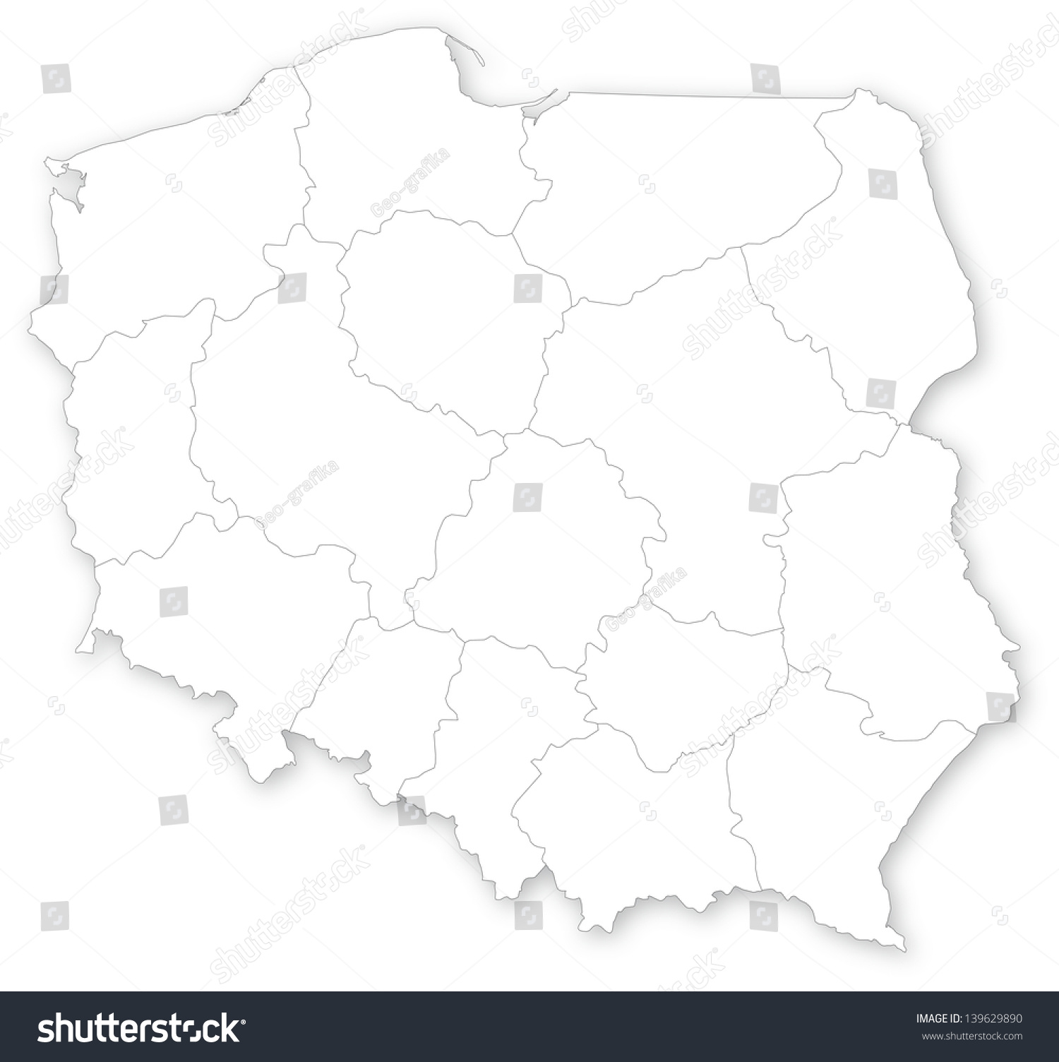 Simple Map Poland Voivodeships On White Stock Vector 139629890 ...