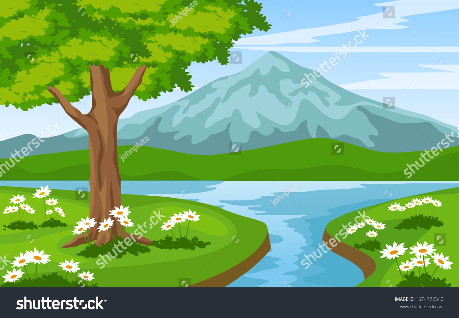 Simple Nature Mountain River Vector (Royalty Free) 1574772340