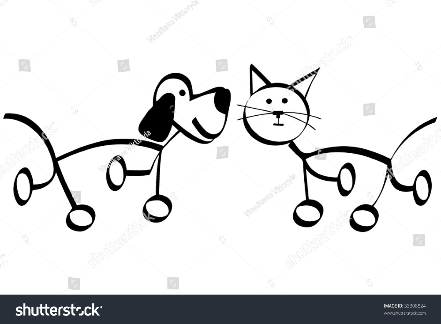 Simple Outline Drawing Dog Cat Vector Stock Vector Royalty Free
