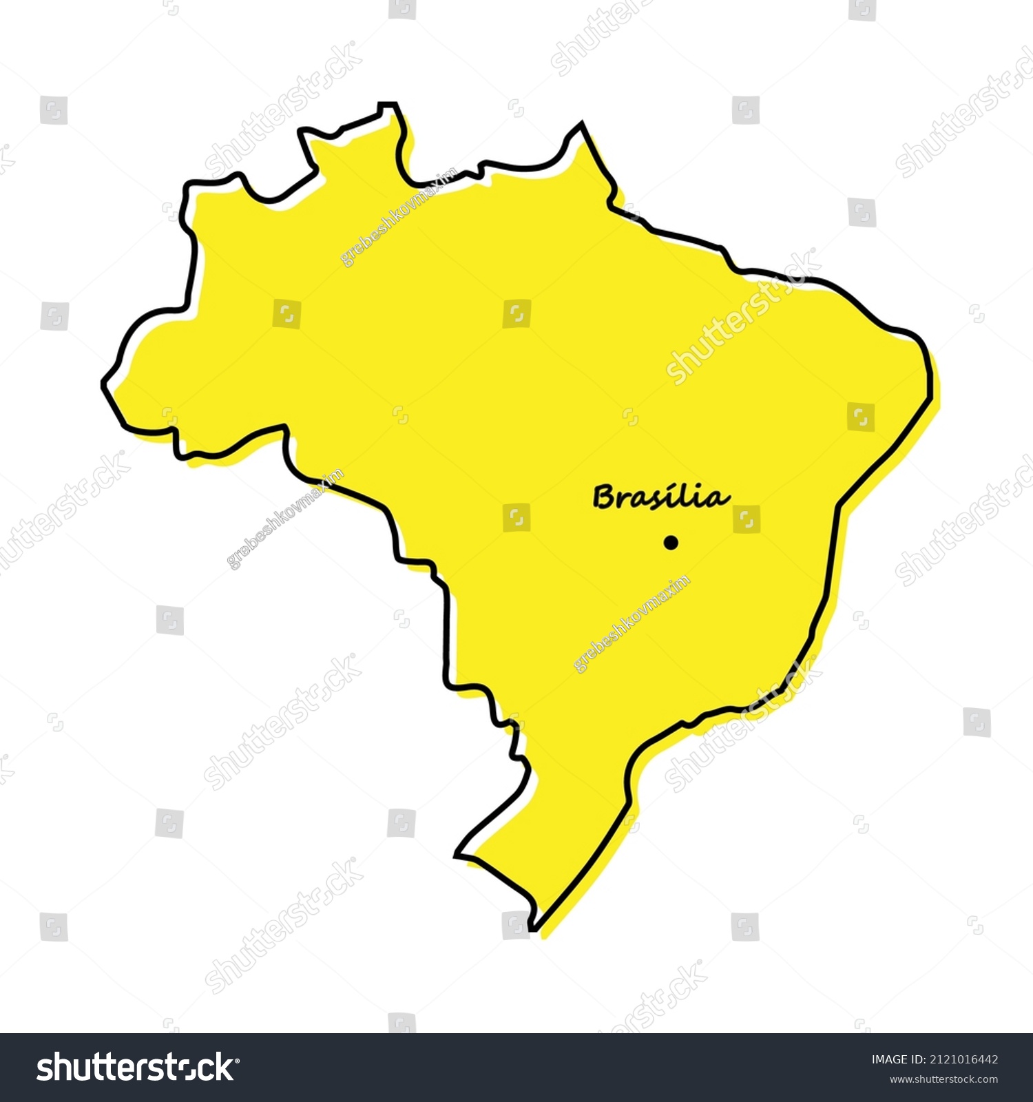 Simple Map Of Brazil Simple Outline Map Brazil Capital Location Stock Vector (Royalty Free)  2121016442 | Shutterstock