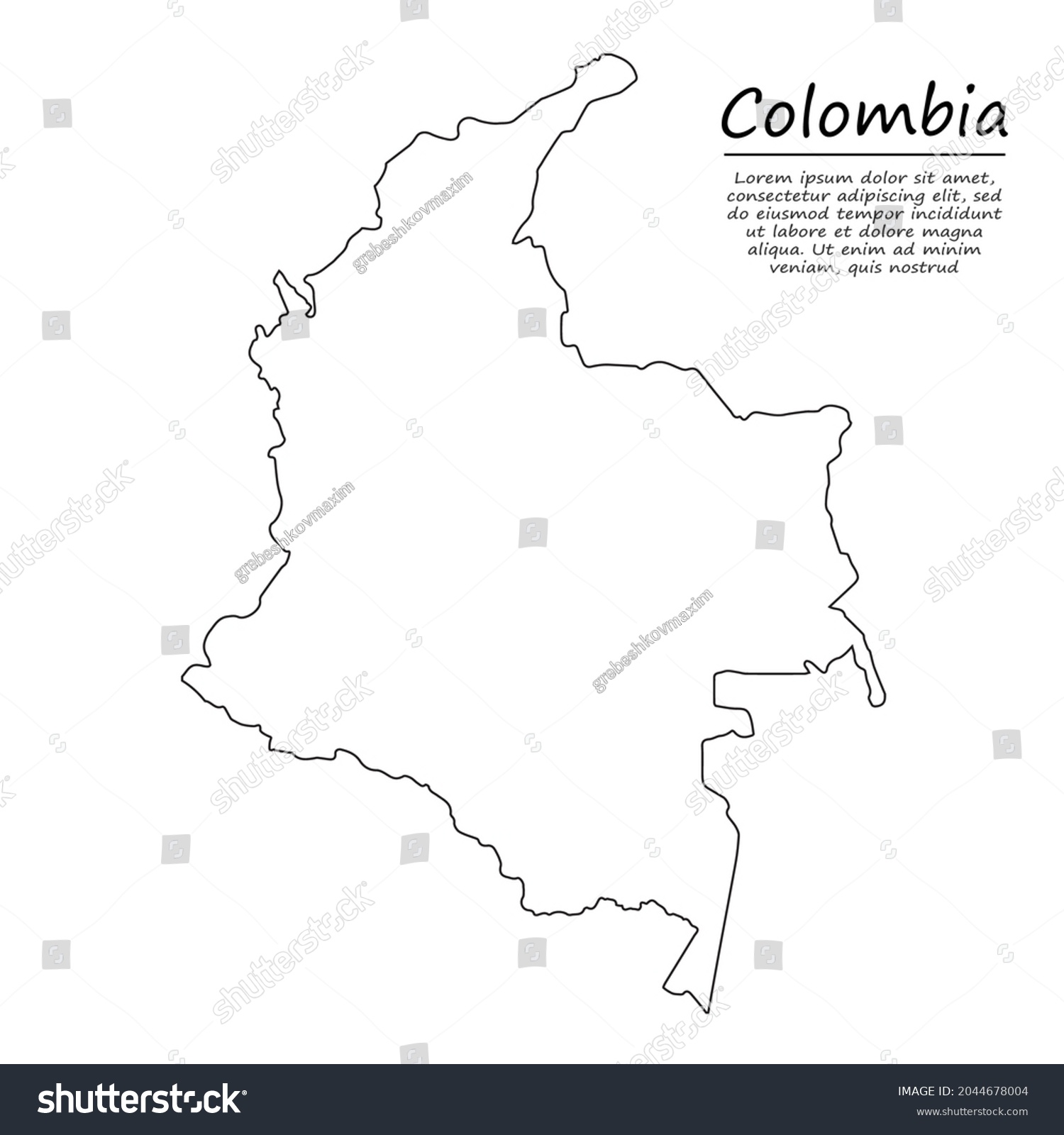 Simple Outline Map Colombia Vector Silhouette เวกเตอร์สต็อก ปลอดค่า