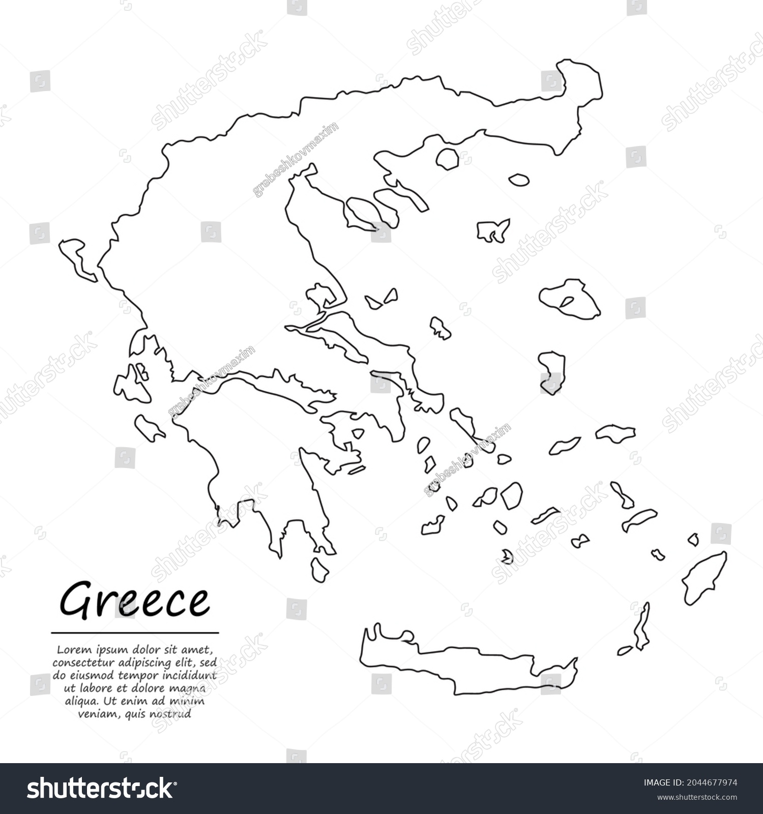 422 Greek Map Sketch Images Stock Photos Vectors Shutterstock   Stock Vector Simple Outline Map Of Greece Vector Silhouette In Sketch Line Style 2044677974 