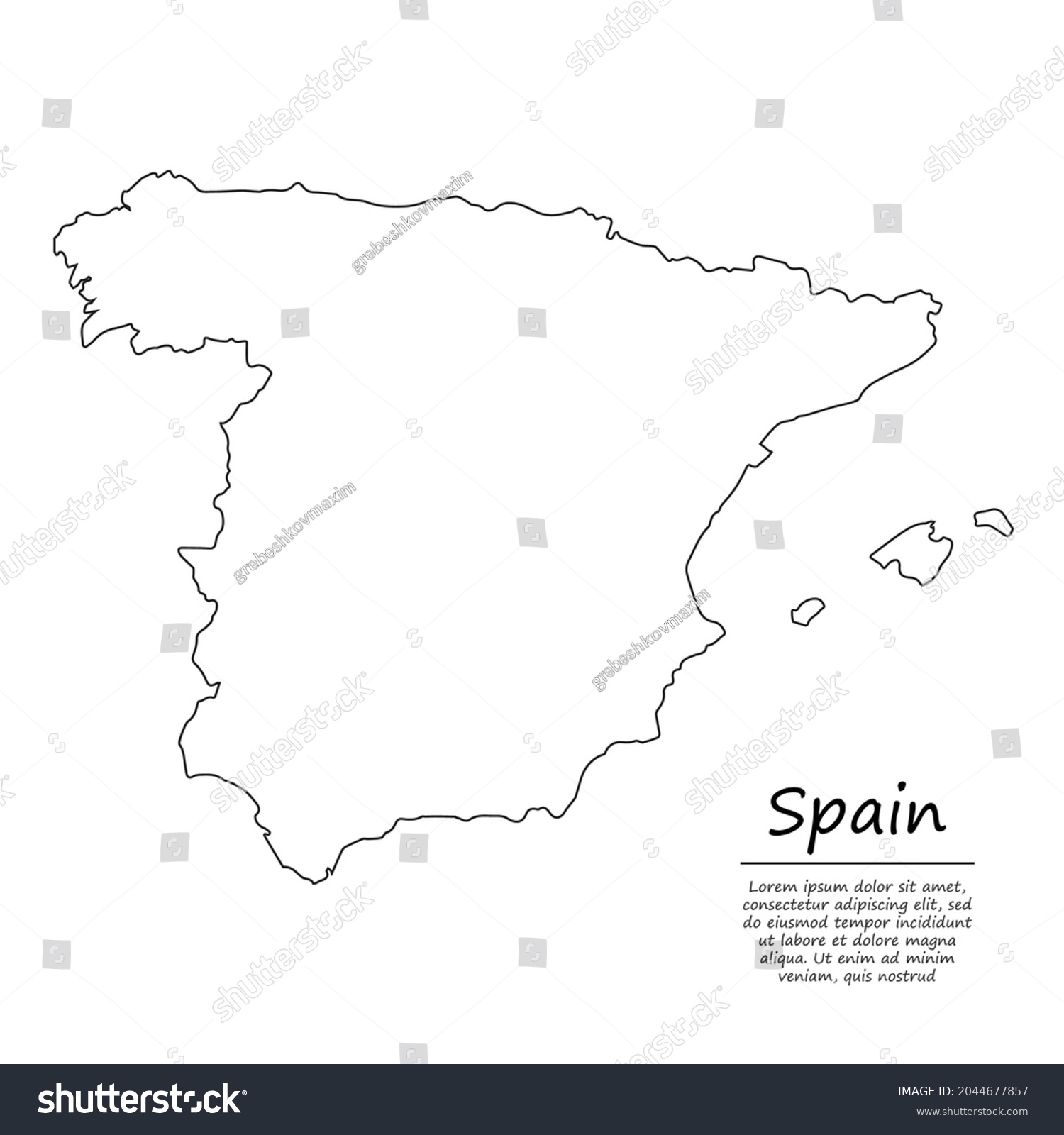 Simple Outline Map Spain Vector Silhouette Stock Vector Royalty Free Stock Vector Simple Outline Map Of Spain Vector Silhouette In Sketch Line Style 2044677857 