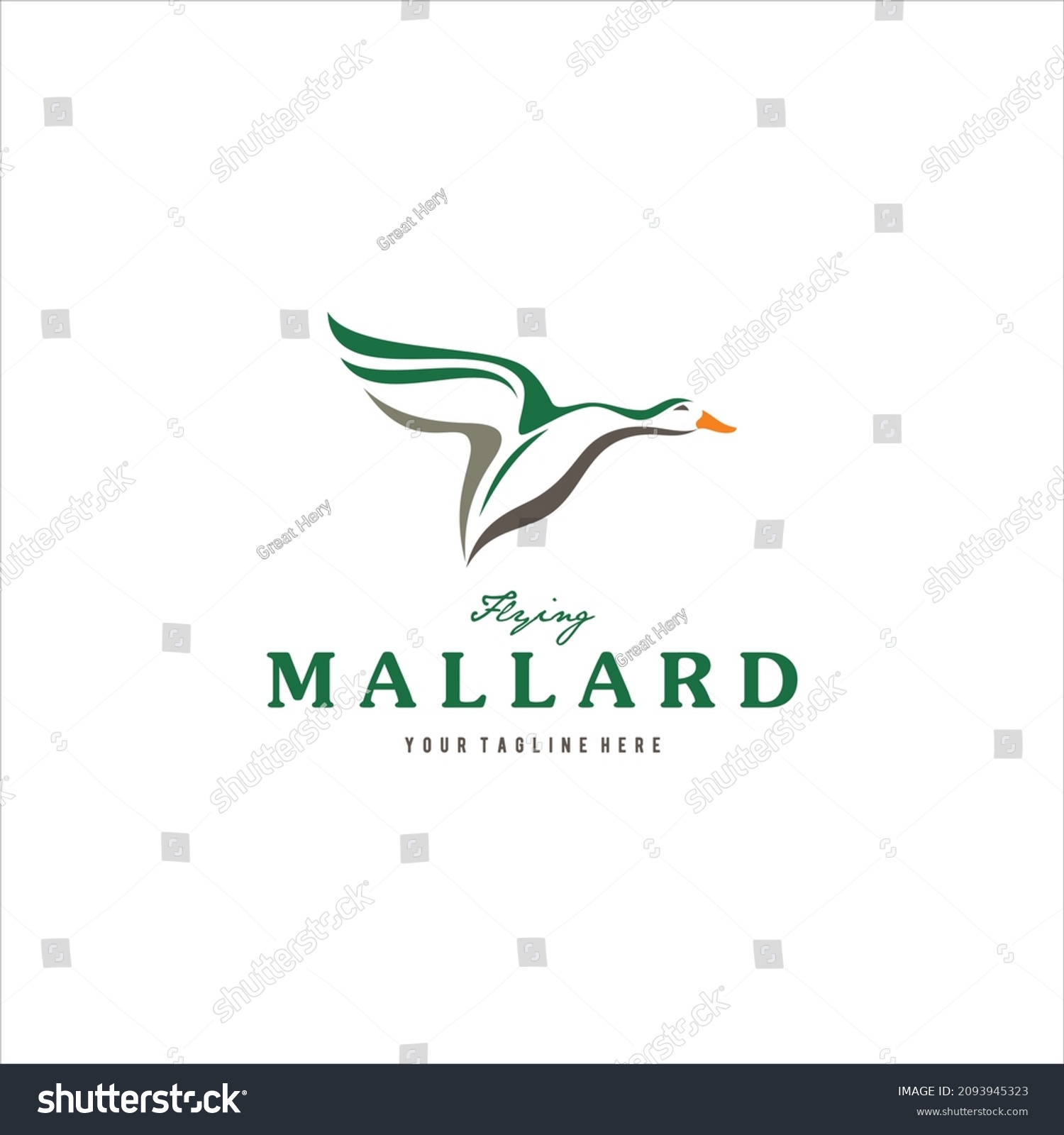 Simple Outlined Flying Duck Mallard Logo Stock Vector (Royalty Free ...