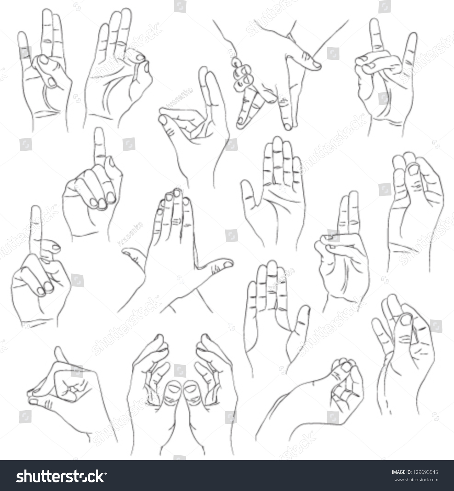 Simple Outlined Vector Illustration Of Hands / Palms In Diferent Mudra ...