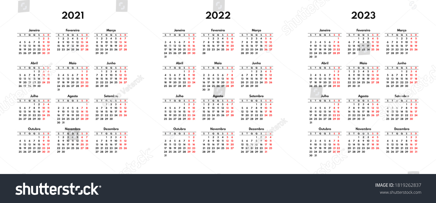 Simple 2021 2022 2023 Portuguese Calendar Stock Vector (Royalty Free ...