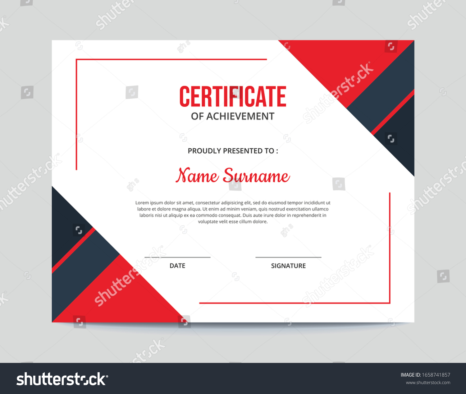 Simple Red Blue Certificate Design Stock Vector (Royalty Free) 1658741857