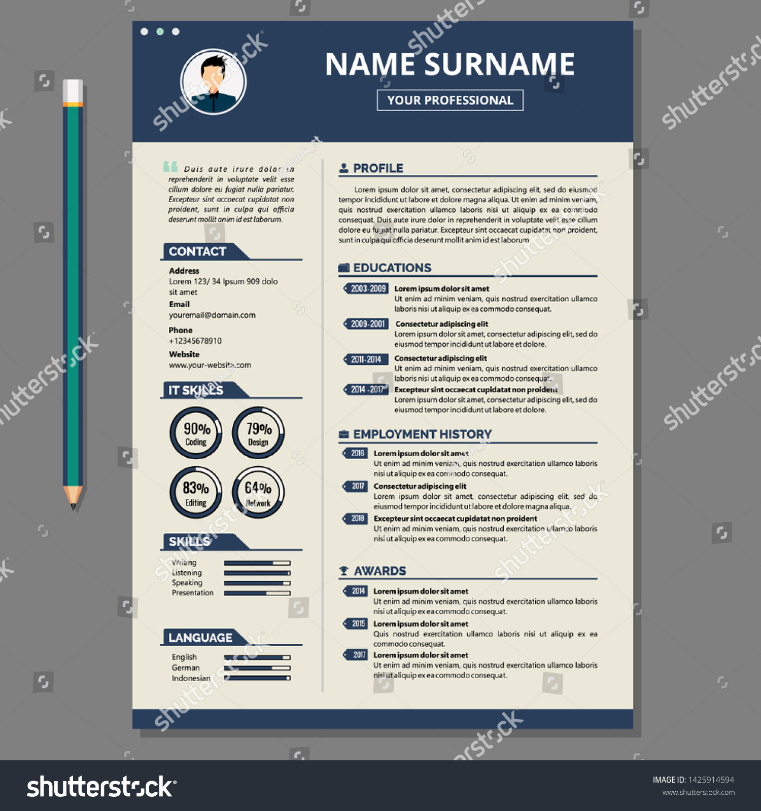 Simple Resume Template Cv Design Vector Stock Vector (Royalty Free ...