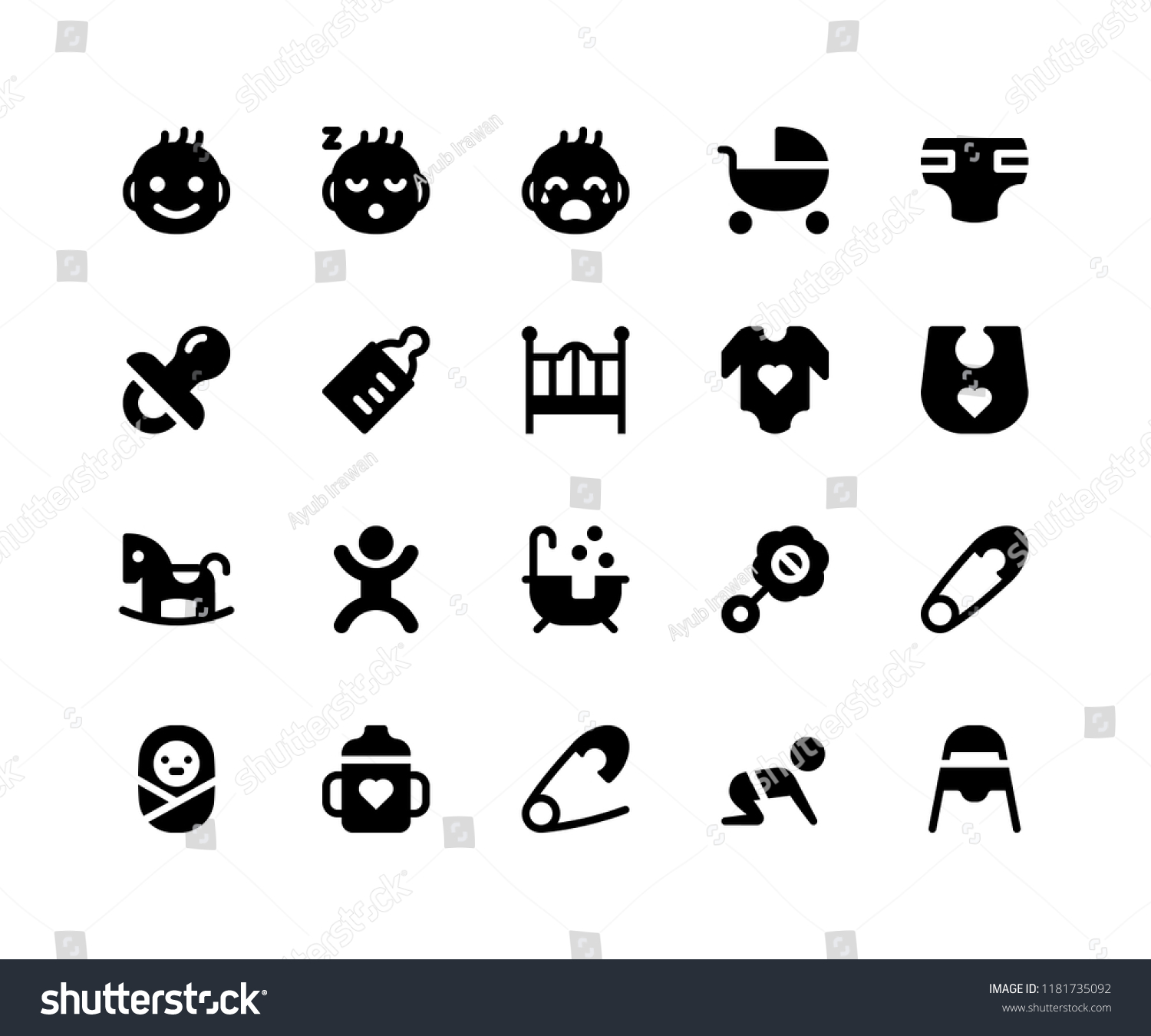 SVG of Simple Set of Baby Related Vector Glyph Icons. Contains such Icons as baby, stroller, diaper, pacifier, bottle and More. pixel perfect vector icons based on 32px grid. Well Organized and Layered. svg