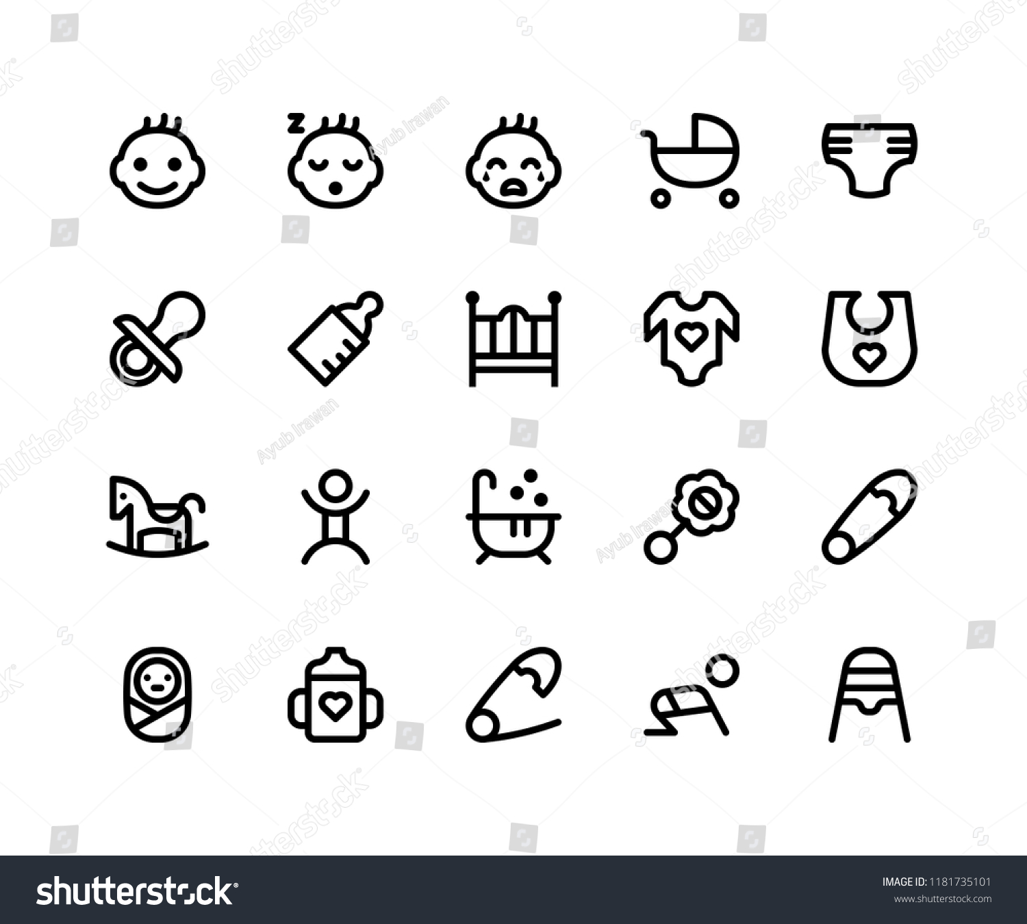 SVG of Simple Set of Baby Related Vector Line Icons. Contains such Icons as baby, stroller, diaper, pacifier, bottle and More. pixel perfect vector icons based on 32px grid. Well Organized and Layered. svg