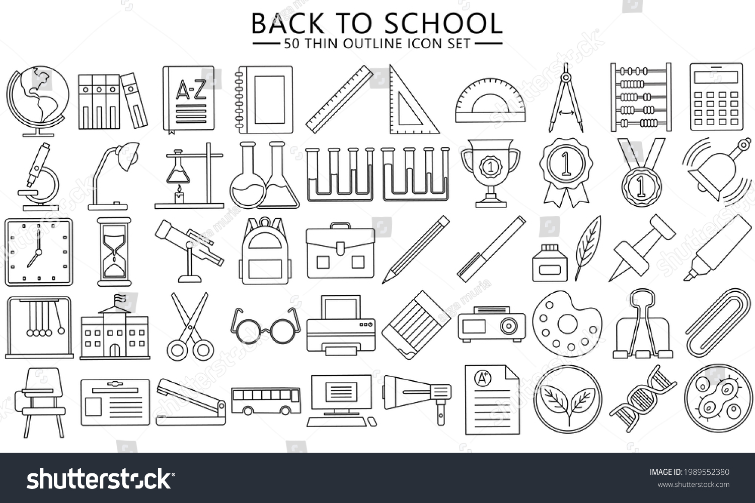 SVG of Simple Set of back to school Vector thin Line Icons. Contains such Icons as school bag, book, chemistry. chemical, mathematics and others. EPS 10 ready convert to SVG. svg