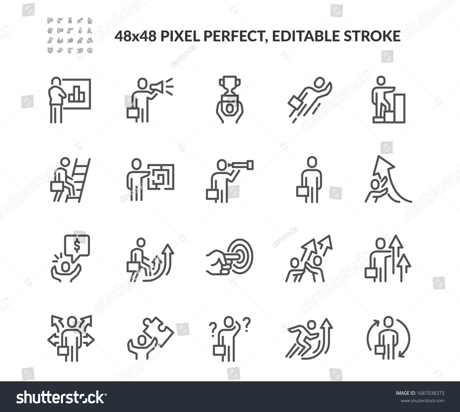SVG of Simple Set of Business People Related Vector Line Icons. 
Contains such Icons as New Course, Confused Business man, Opportunities and more. Editable Stroke. 48x48 Pixel Perfect. svg