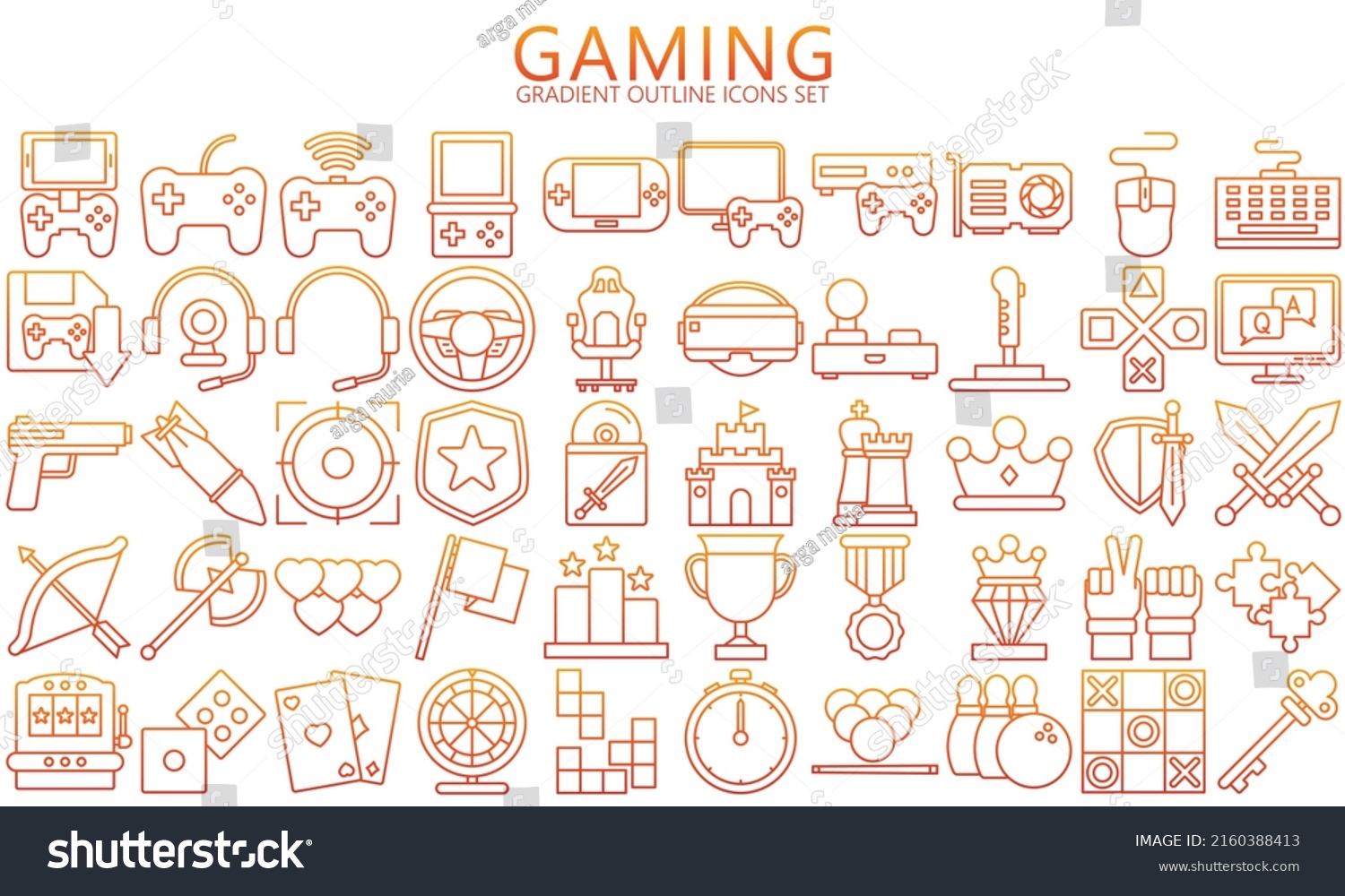 SVG of Simple Set of Games gradient outline Icons. Contains such Icons as Joystick, Console, Virtual Reality, and more. Used for web, UI,UX kit and applications. vector eps 10 ready convert to SVG. svg