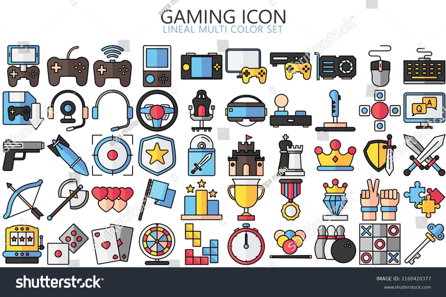 SVG of Simple Set of Games lineal multi color Icons. Contains such Icons as Joystick, Console, Virtual Reality and more. Used for web, UI, UX kit and applications. vector eps 10 ready convert to SVG. svg
