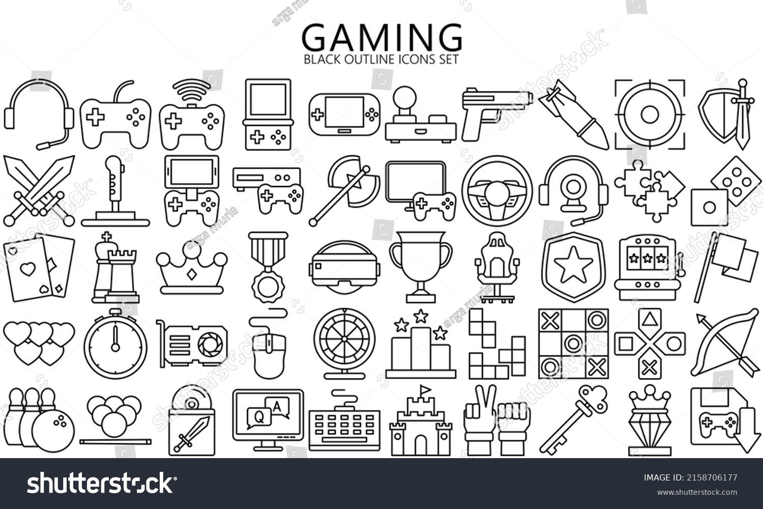 SVG of Simple Set of Games outline Icons. Contains such Icons as Joystick, Console, Virtual Reality, genres and attributes. Used for web, UI, UX kit and applications. vector eps 10 ready convert to SVG. svg