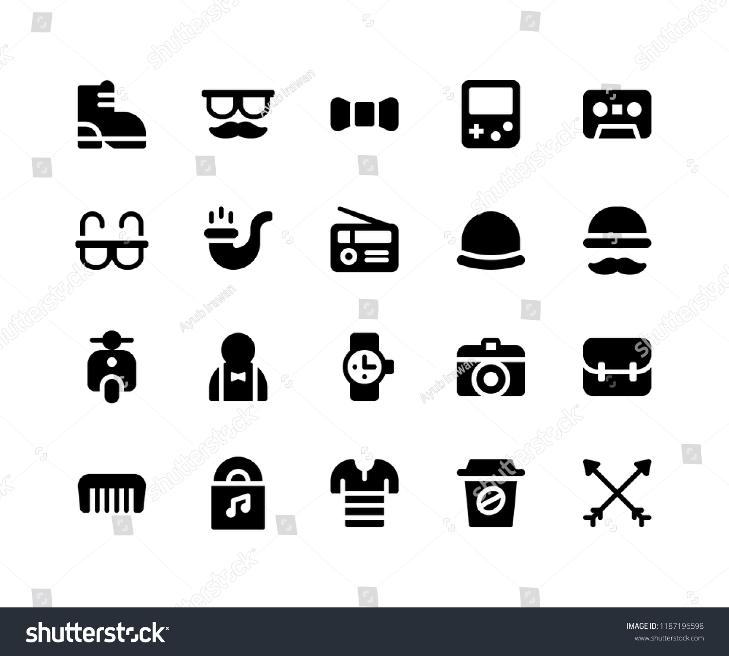 SVG of Simple Set of Hipster Related Vector Glyph Icons. Contains such Icons as boot, mustache, bow, game, tape and More. pixel perfect vector icons based on 32px grid. Well Organized and Layered. svg