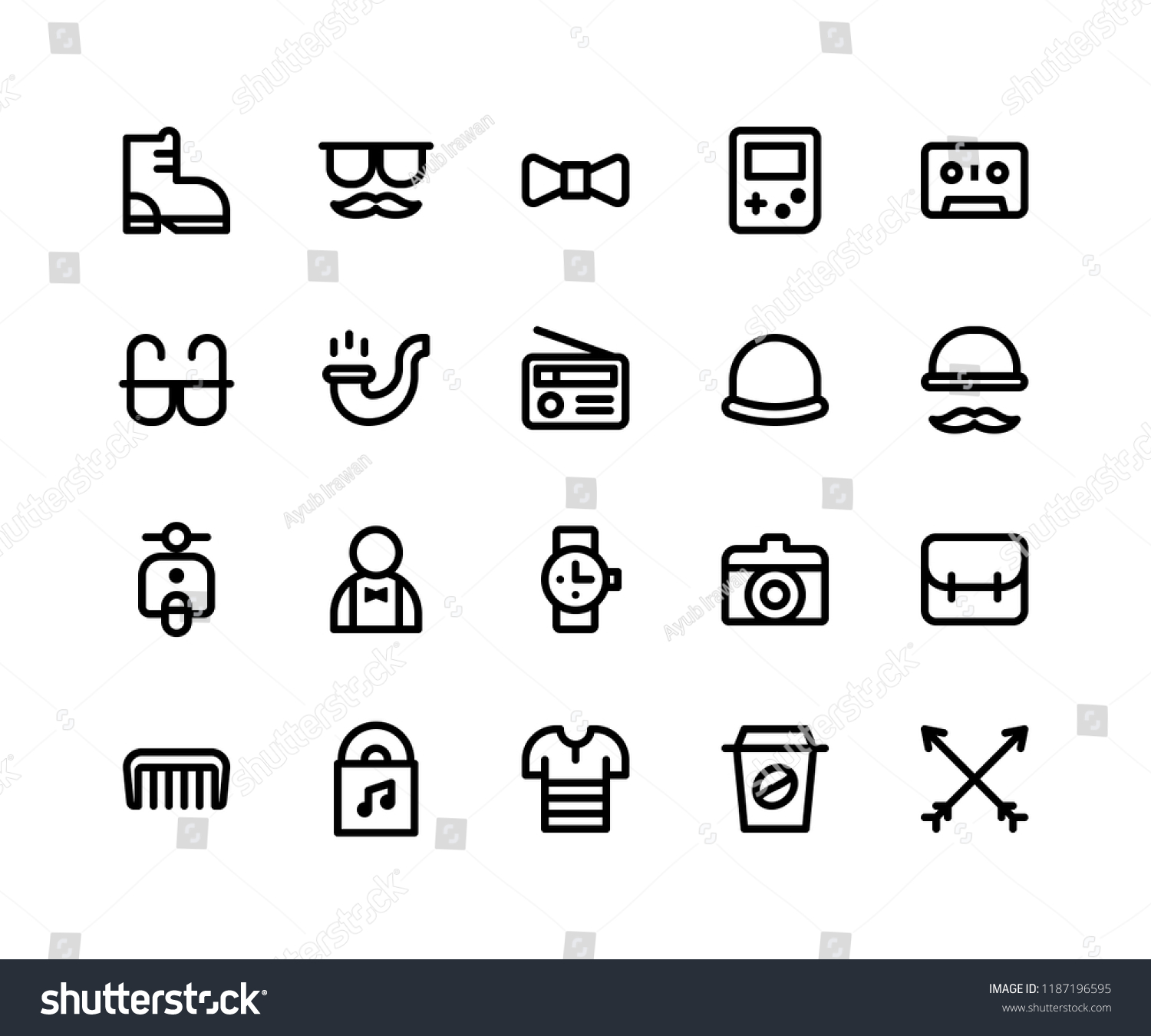 SVG of Simple Set of Hipster Related Vector Line Icons. Contains such Icons as boot, mustache, bow, game, tape and More. pixel perfect vector icons based on 32px grid. Well Organized and Layered. svg