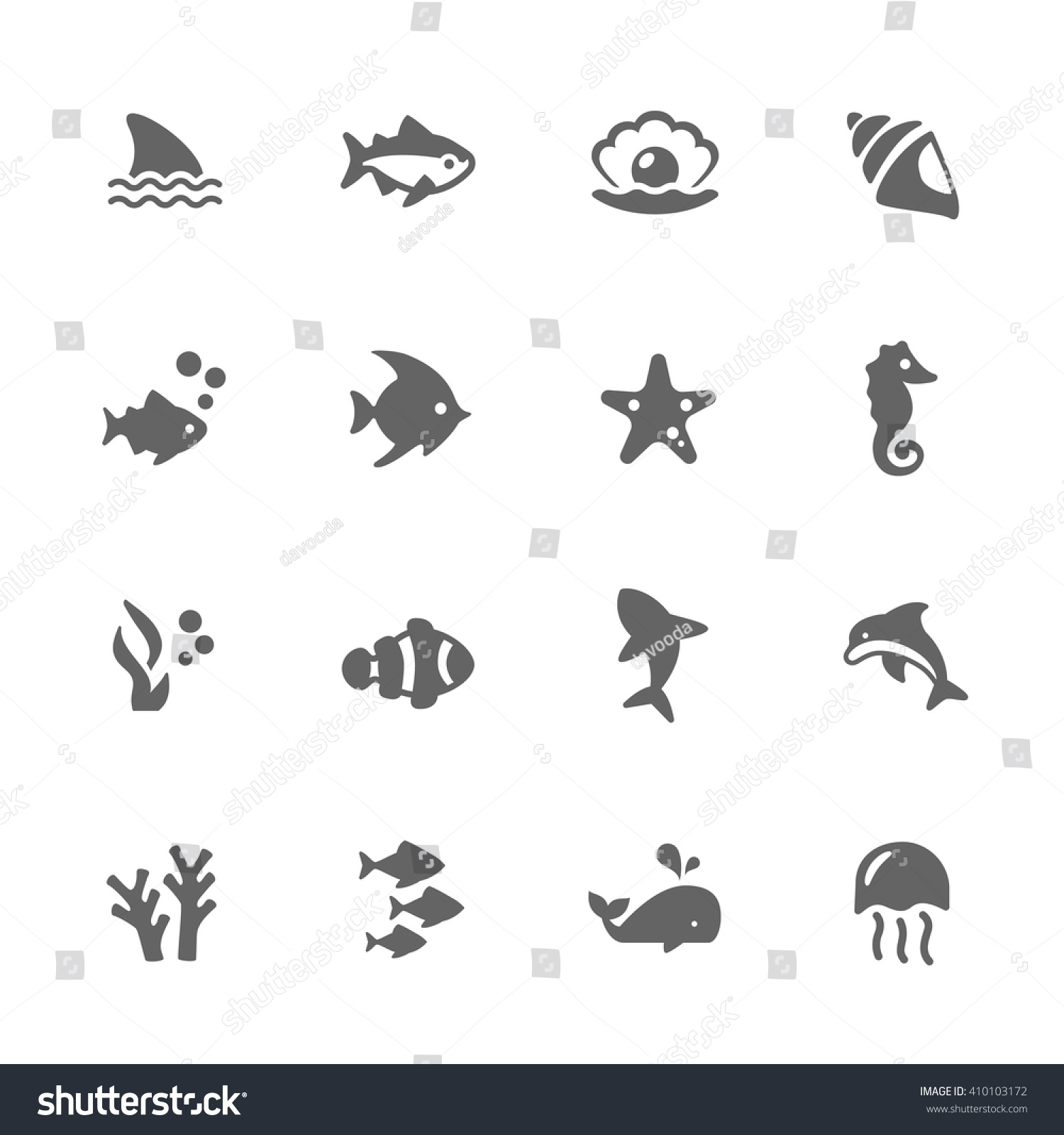 Simple Set Marine Life Related Vector Stock Vector (Royalty Free ...