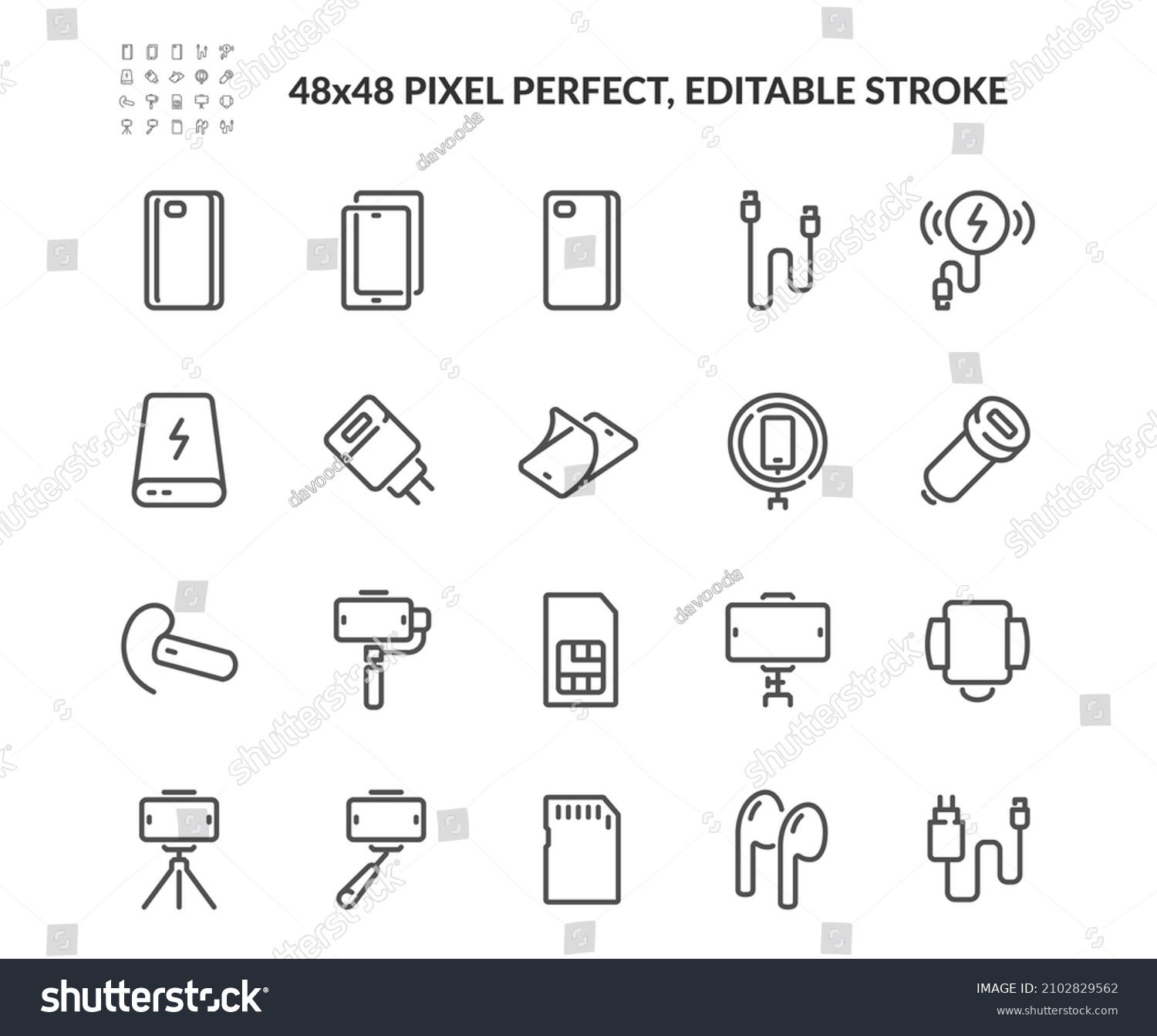 SVG of Simple Set of Mobile Accessories Related Vector Line Icons. 
Contains such Icons as Wireless Charger, Tripod, Studio Ring Light and more. Editable Stroke. 48x48 Pixel Perfect. svg