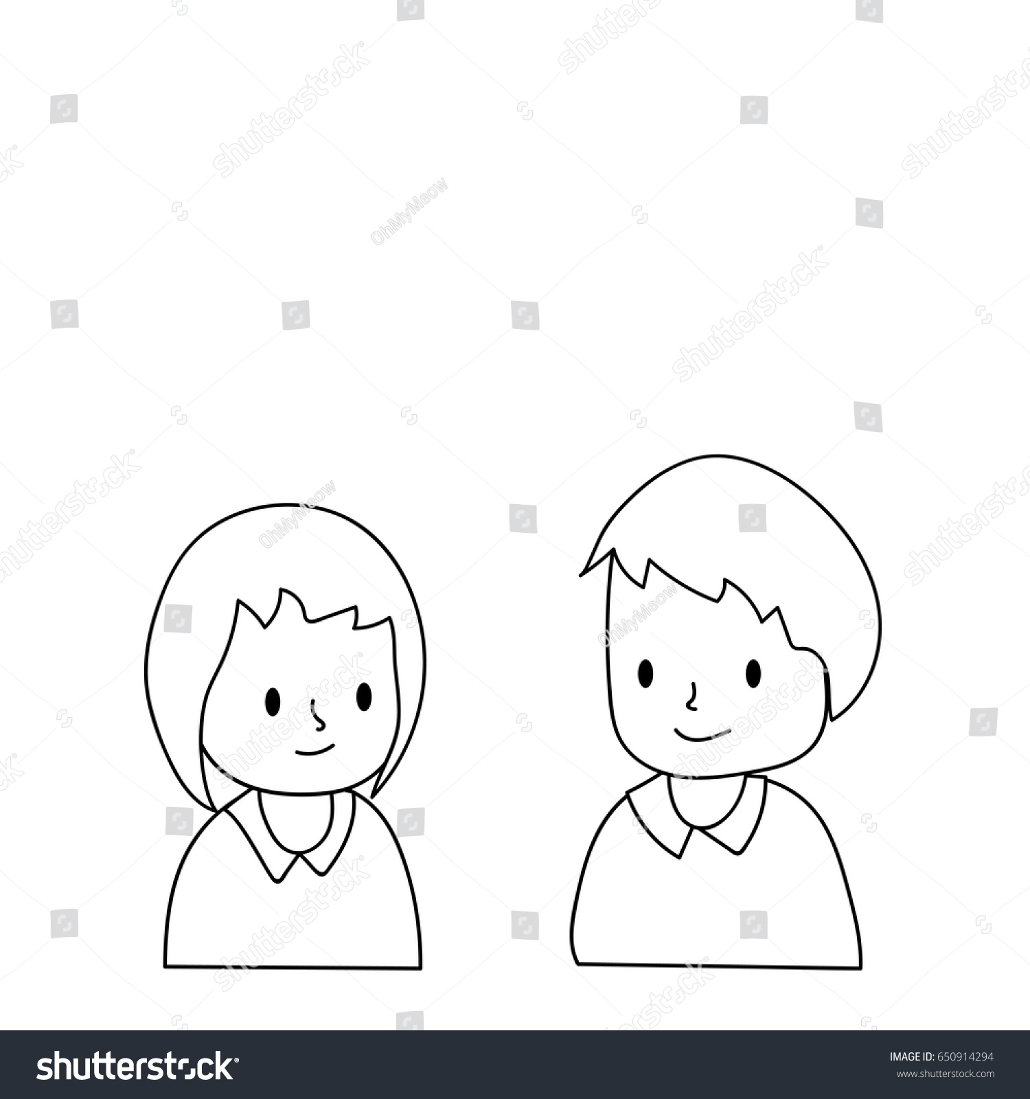 Simple Sketch Boy Girl Smiling Each Stock Vector Royalty Free