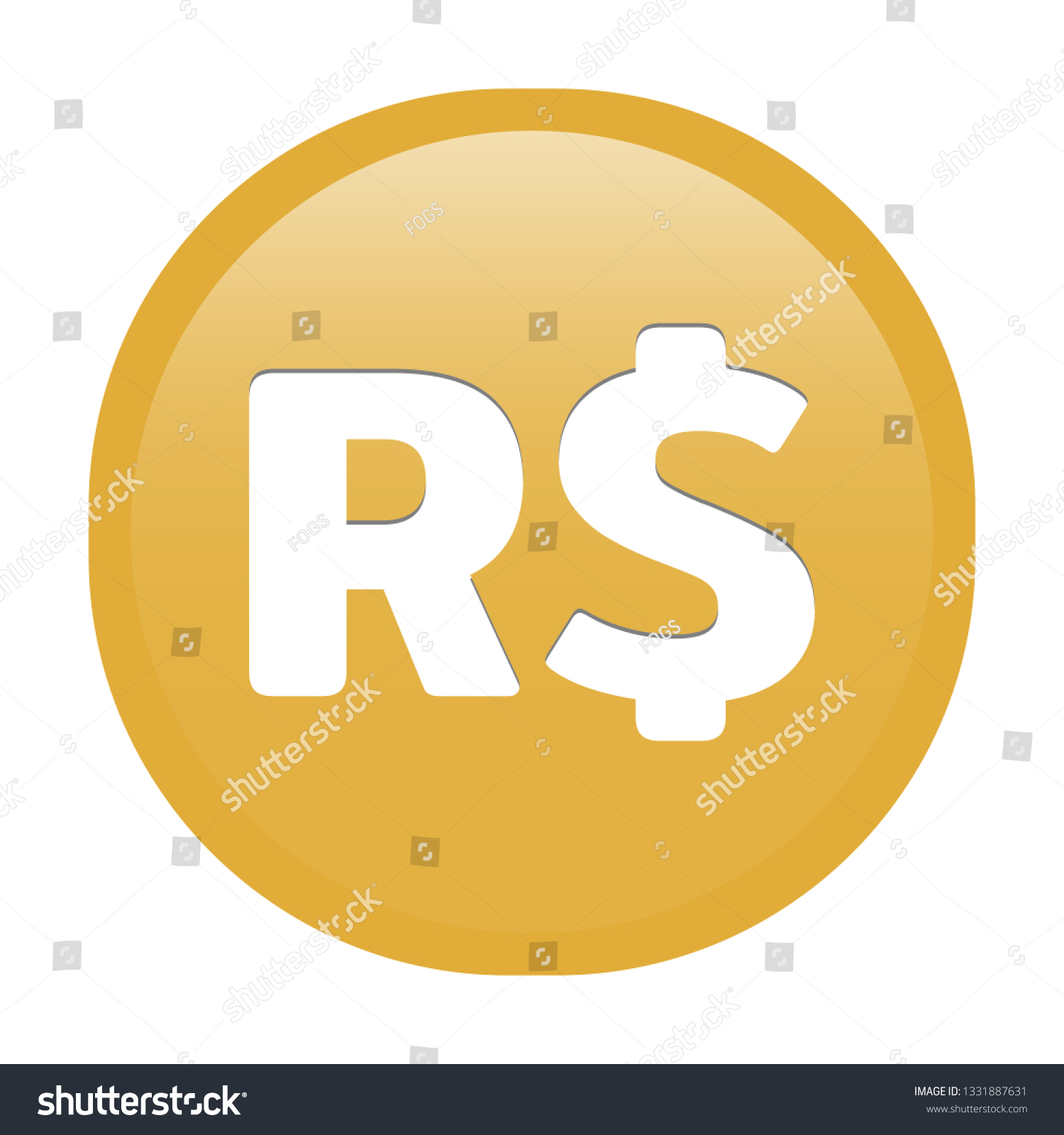 SVG of Simple soft Yellow GOLD Currency symbols icon : Brazil’s Brazilian real BRL circle money coin button with inner shadow illustration in vector svg