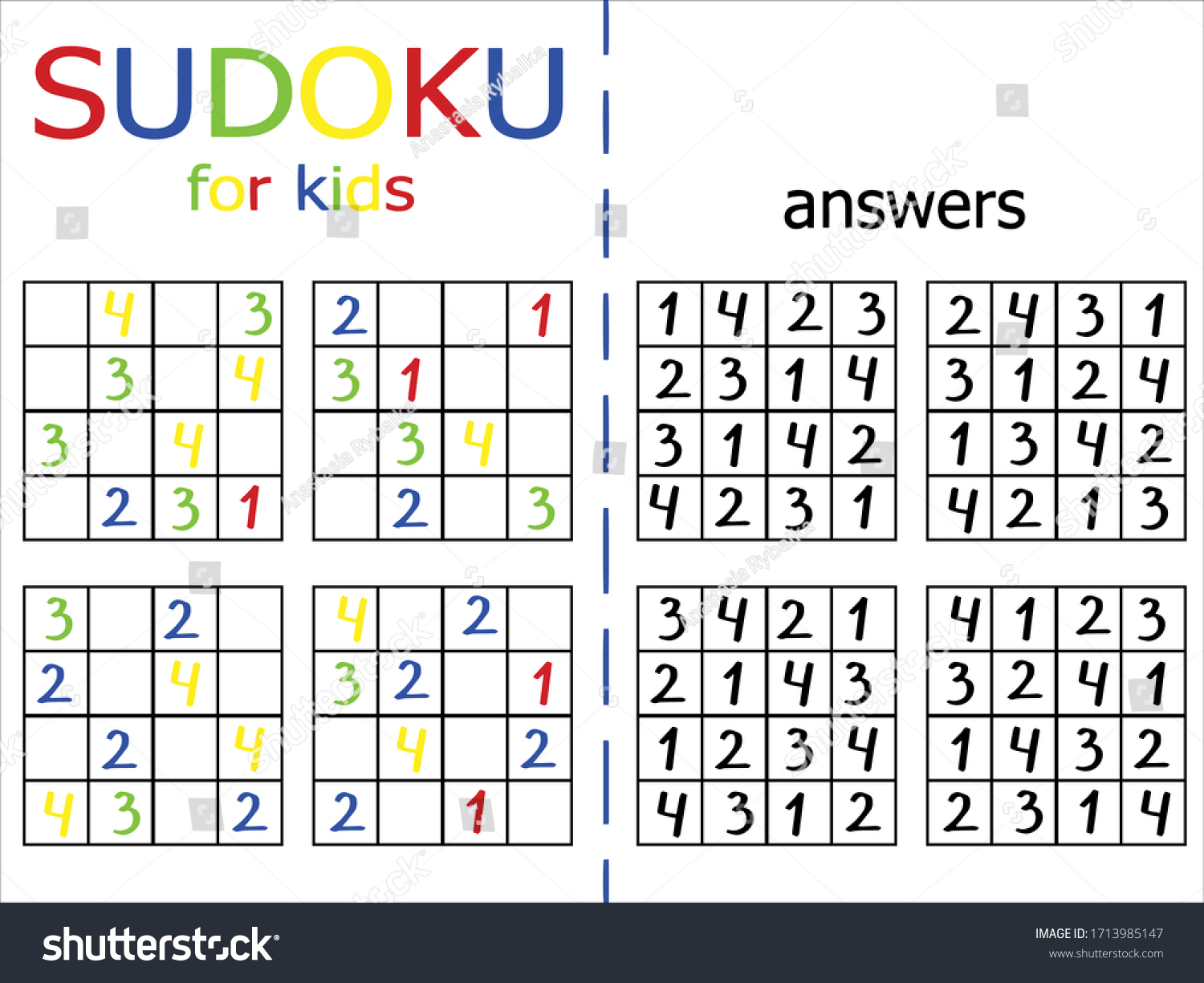SVG of Simple sudoku puzzle for kids and beginners. Four by four easy sudoku game stock vector illustration. One of a series. svg