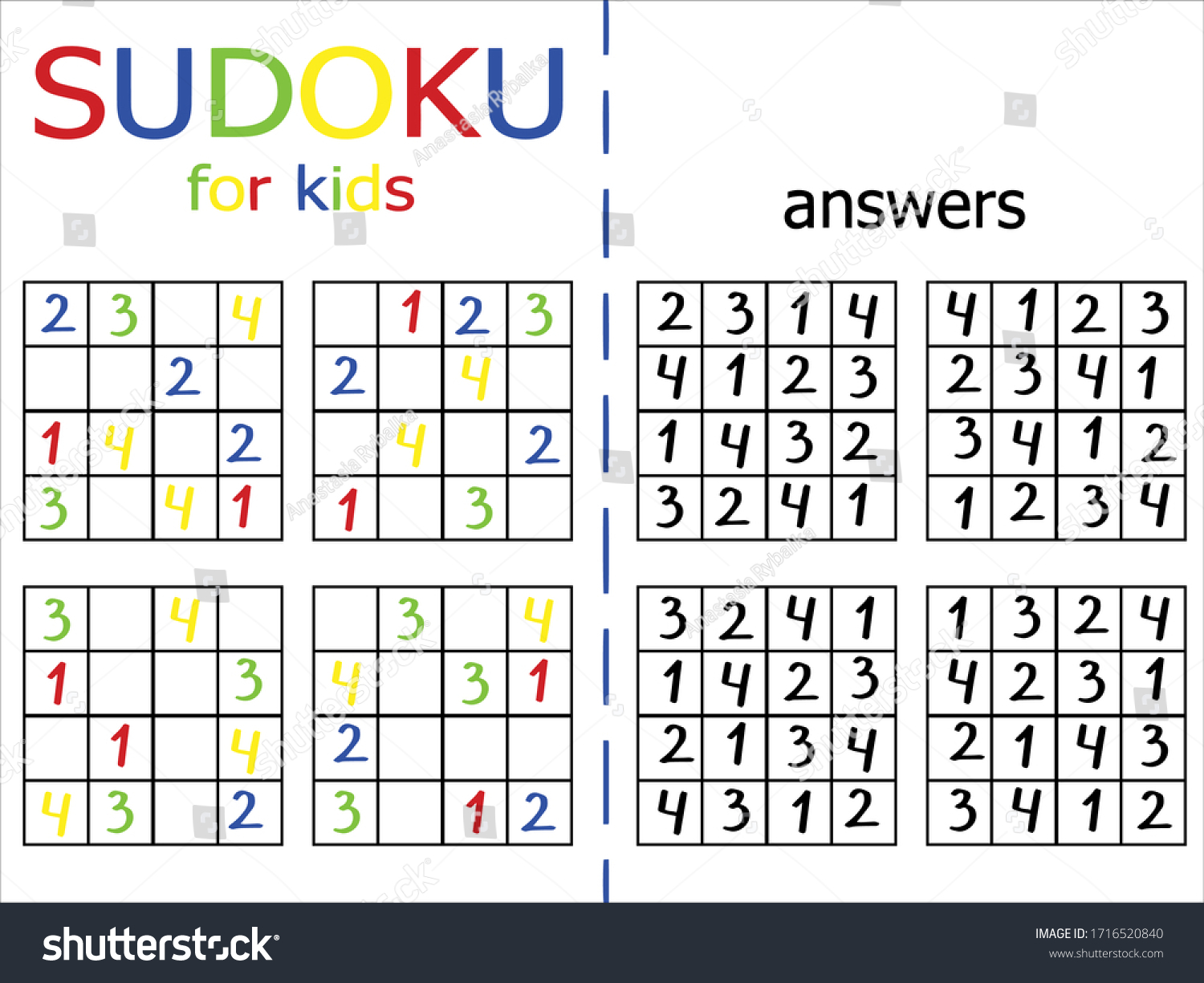 SVG of Simple sudoku puzzles set. Four by four easy logic game on white stock vector illustartion. Count from one for four logical number game for kids. One of a series. svg