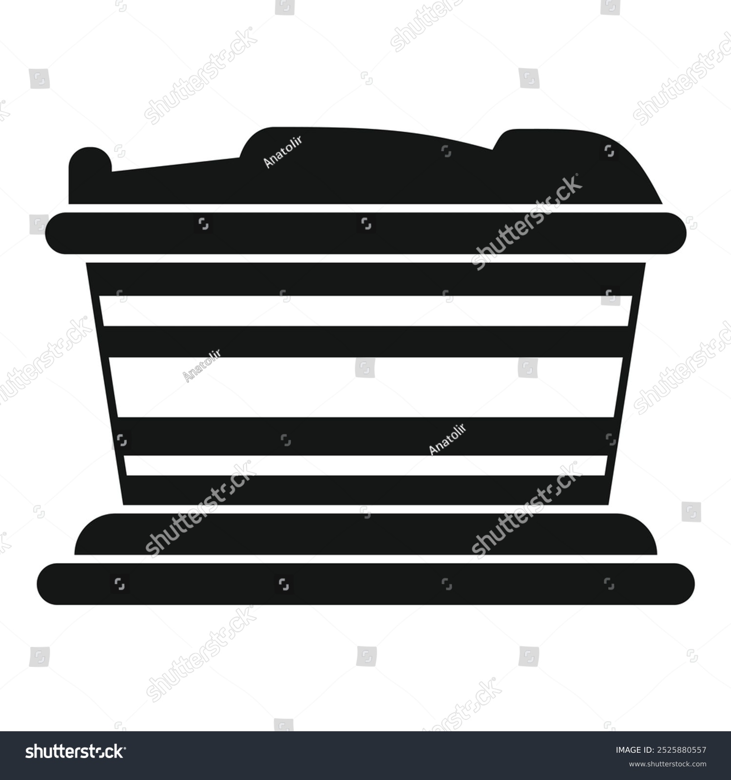 recommend clip art: Simple vector icon of an ancient egyptian sarcophagus decorated with black and white stripes, representing a pharaoh's final resting place