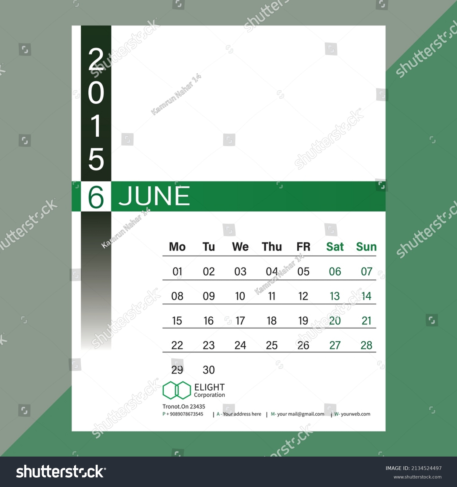 Simple Wall Calendar Design Template Stock Vector (Royalty Free