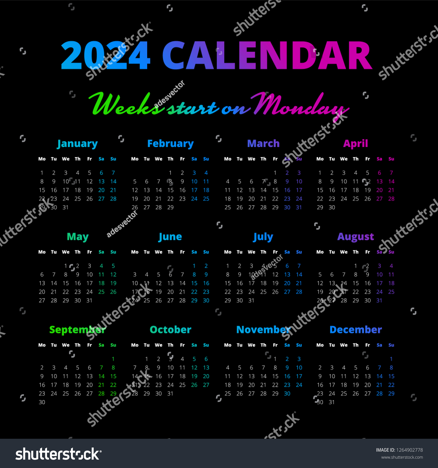 Simple 2024 Year Calendar On Black Image Vectorielle De Stock Libre