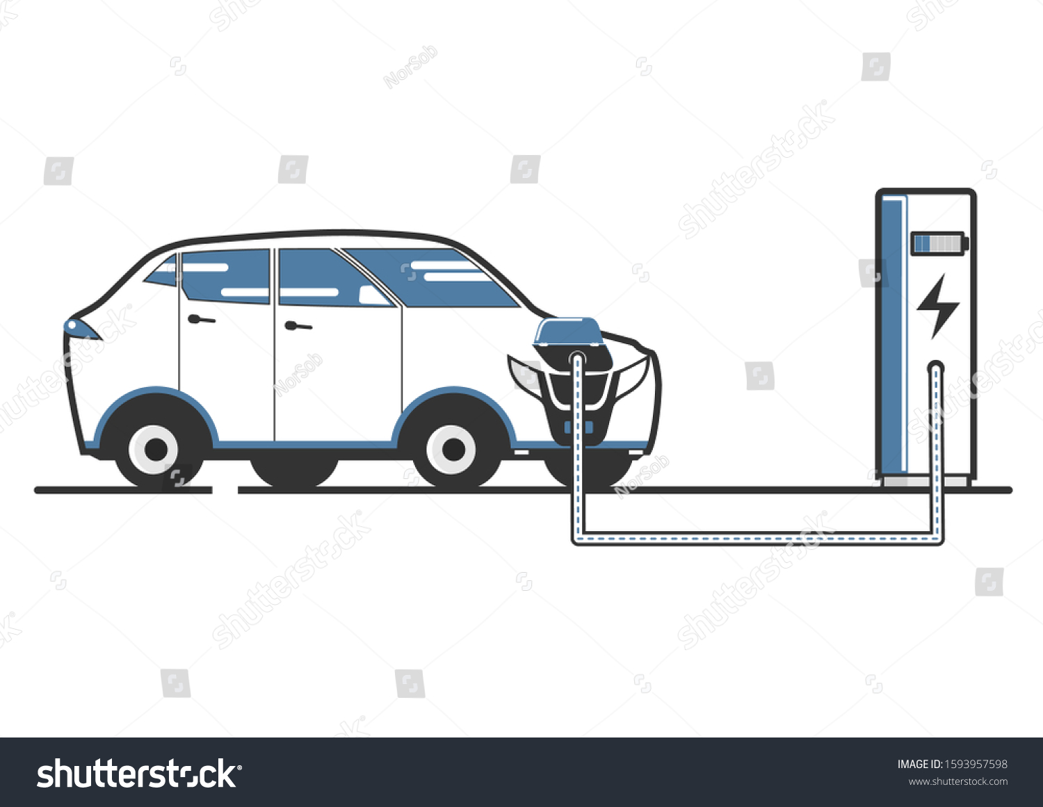 Simplified Illustration Electric Car Charging Charging Stock Vector Royalty Free 1593957598