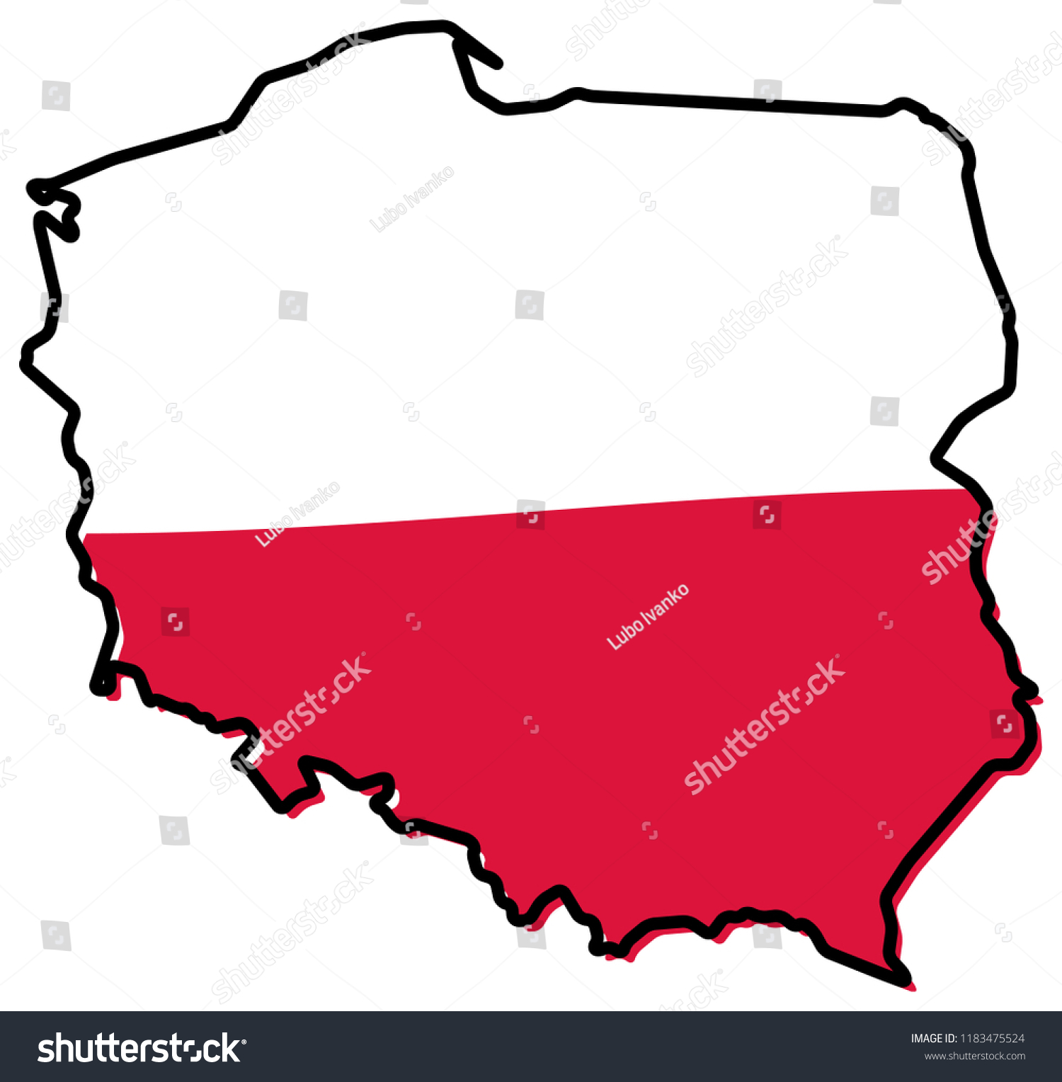 Simplified Map Poland Outline Slightly Bent Stock Vector (Royalty Free ...