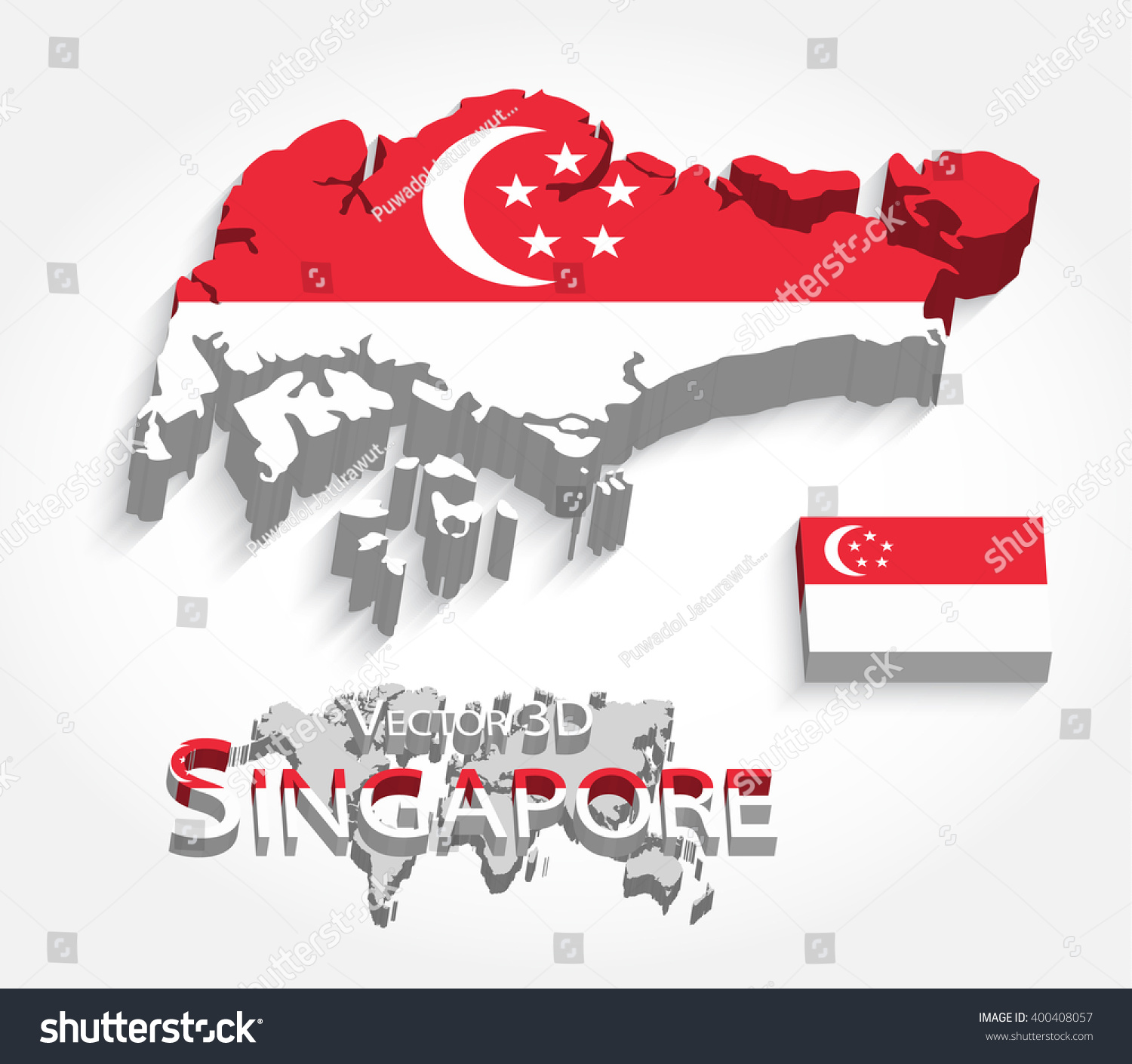 Singapore 3d ( Republic Of Singapore ) ( Map And Flag ...