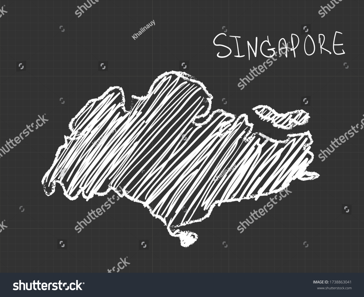 Vektor Stok Singapore Map Freehand Sketch On Black (Tanpa Royalti ...