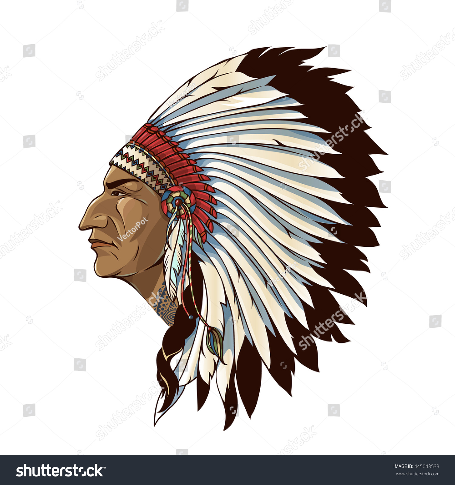 Single American Indian Profile Tribal Headdress Stock Vector (Royalty ...