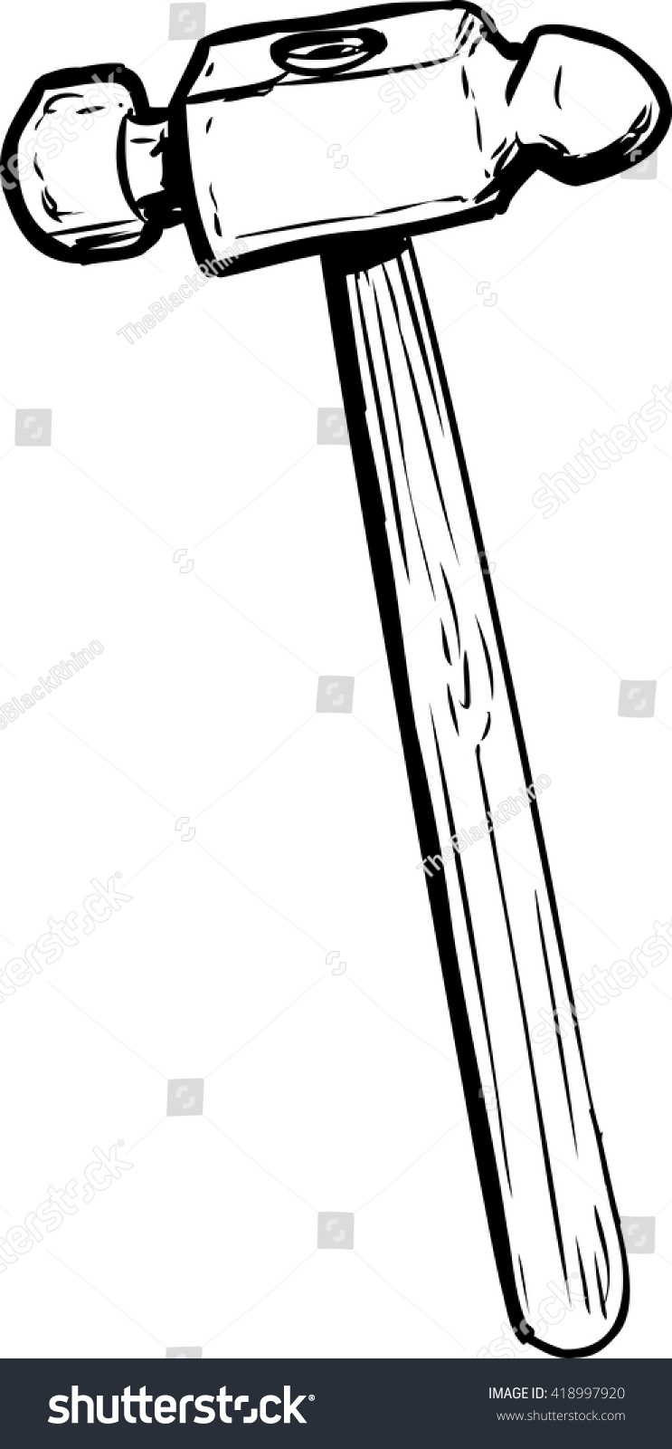 SVG of Single ball pein hammer outline with wooden handle over isolated white background svg