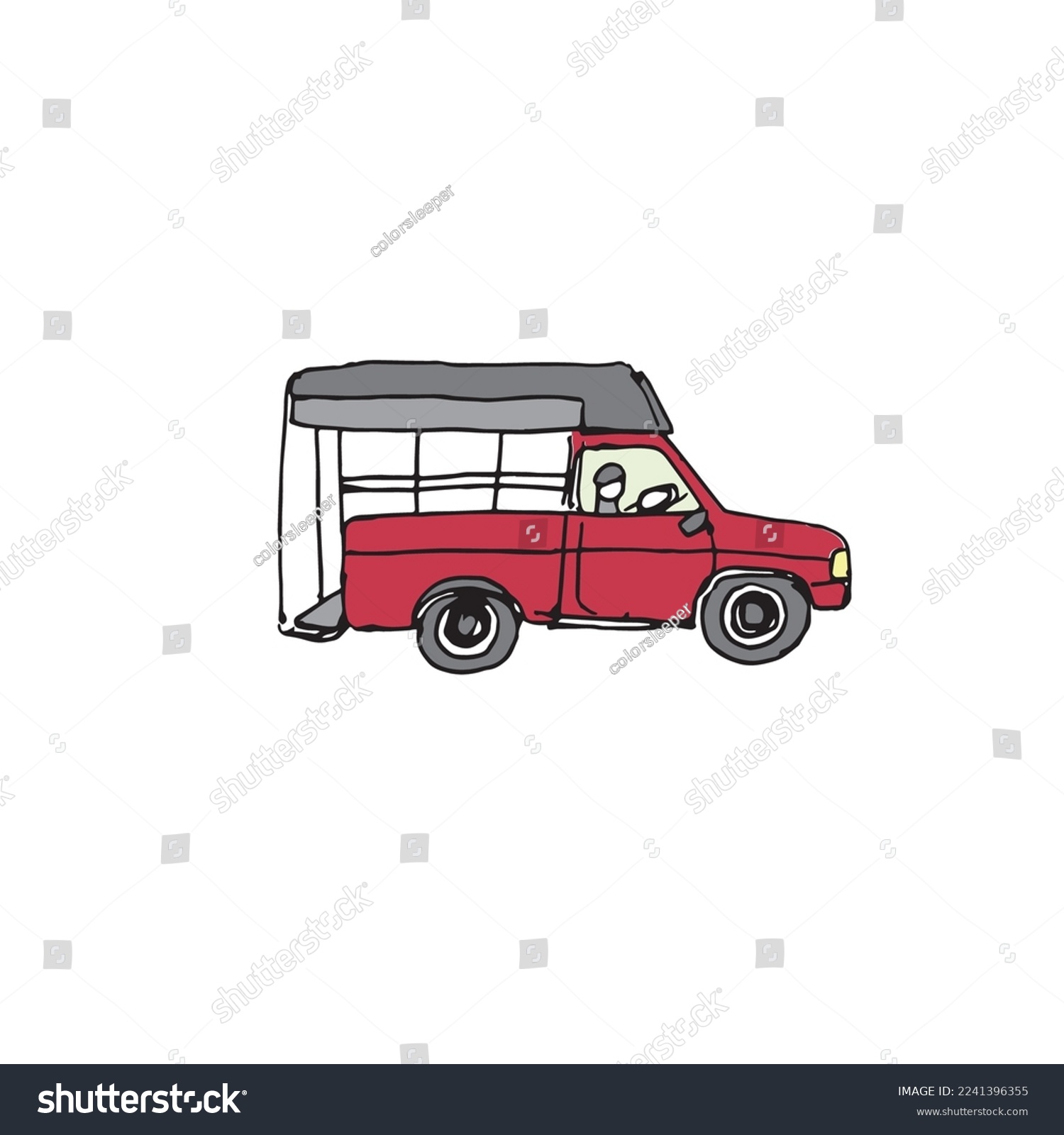 SVG of Single cab pickup truck, local minibus in Thailand, freehand drawn vector on white background svg