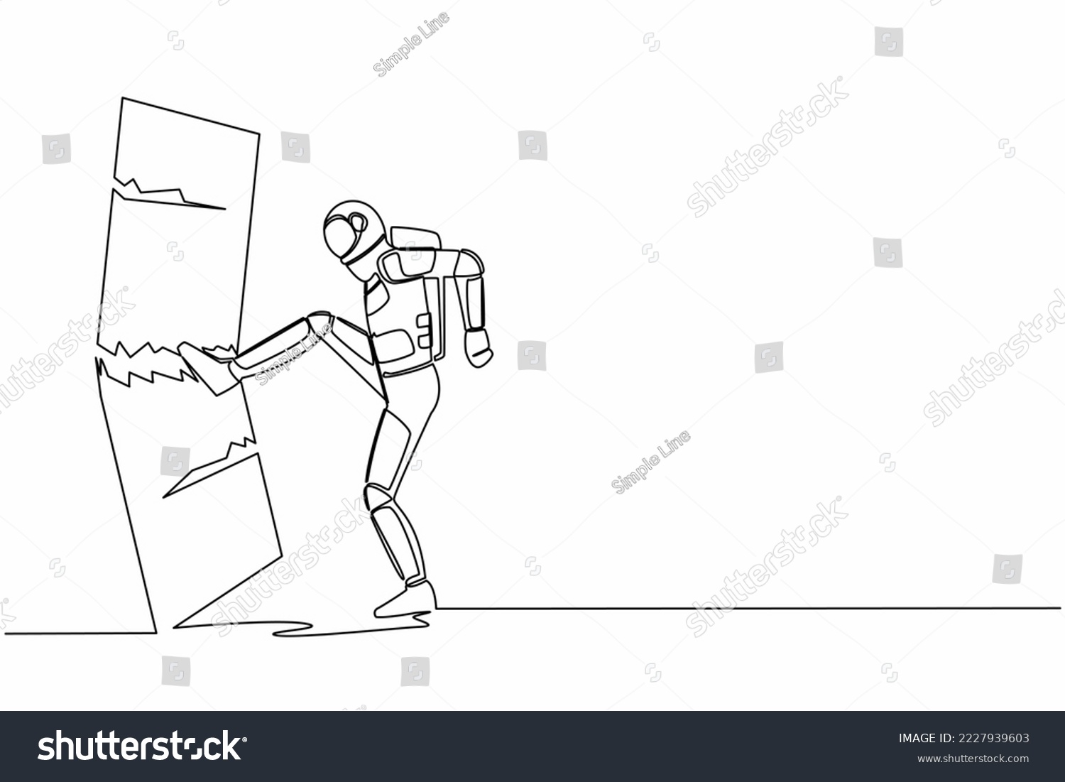 SVG of Single continuous line drawing astronaut kicked mirror and shattered. Breaking impossible barrier. Breakthrough in space expedition. Cosmonaut deep space. One line graphic design vector illustration svg