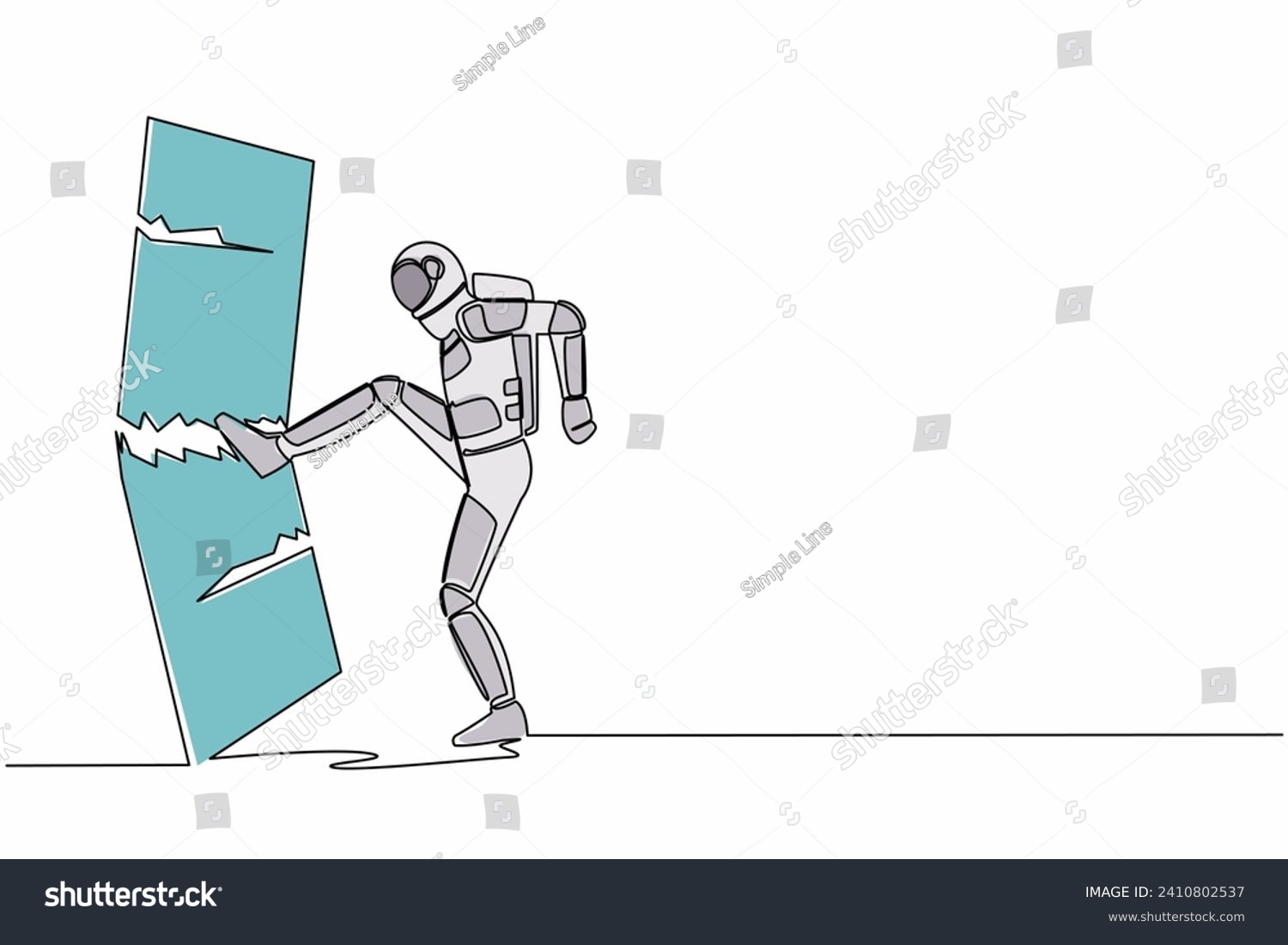 SVG of Single continuous line drawing astronaut kicked mirror and shattered. Breaking impossible barrier. Breakthrough in space expedition. Cosmonaut deep space. One line graphic design vector illustration svg