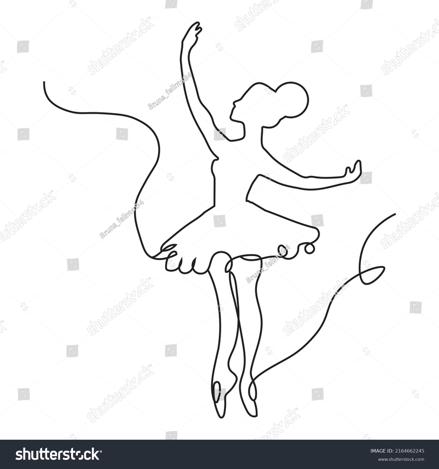 Single Continuous Line Drawing Ballerina Ballet Stock Vector Royalty Free 2164662245 