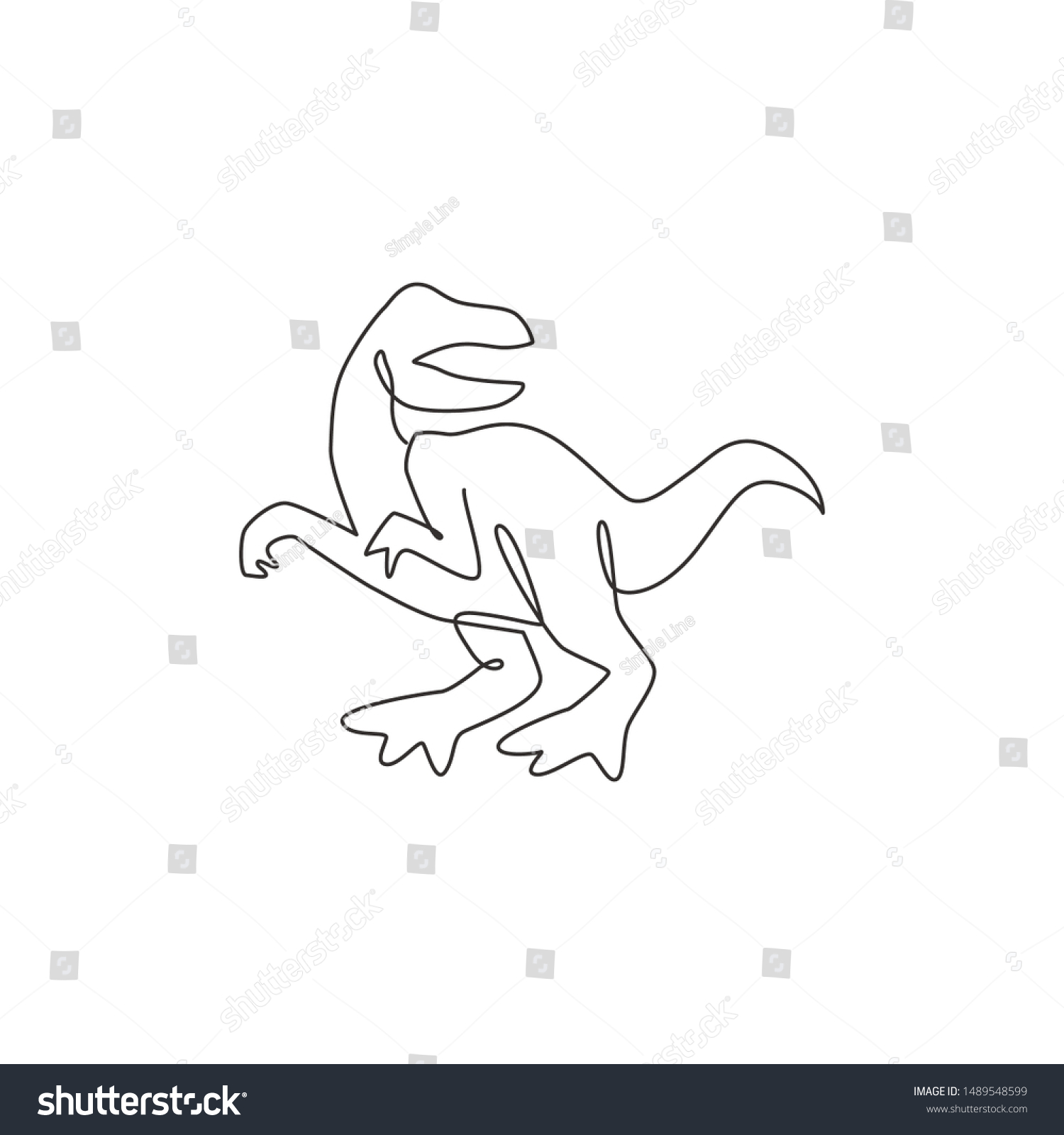 Single Continuous Line Drawing Aggressive Velociraptor Stock Vector Royalty Free 1489548599 2268