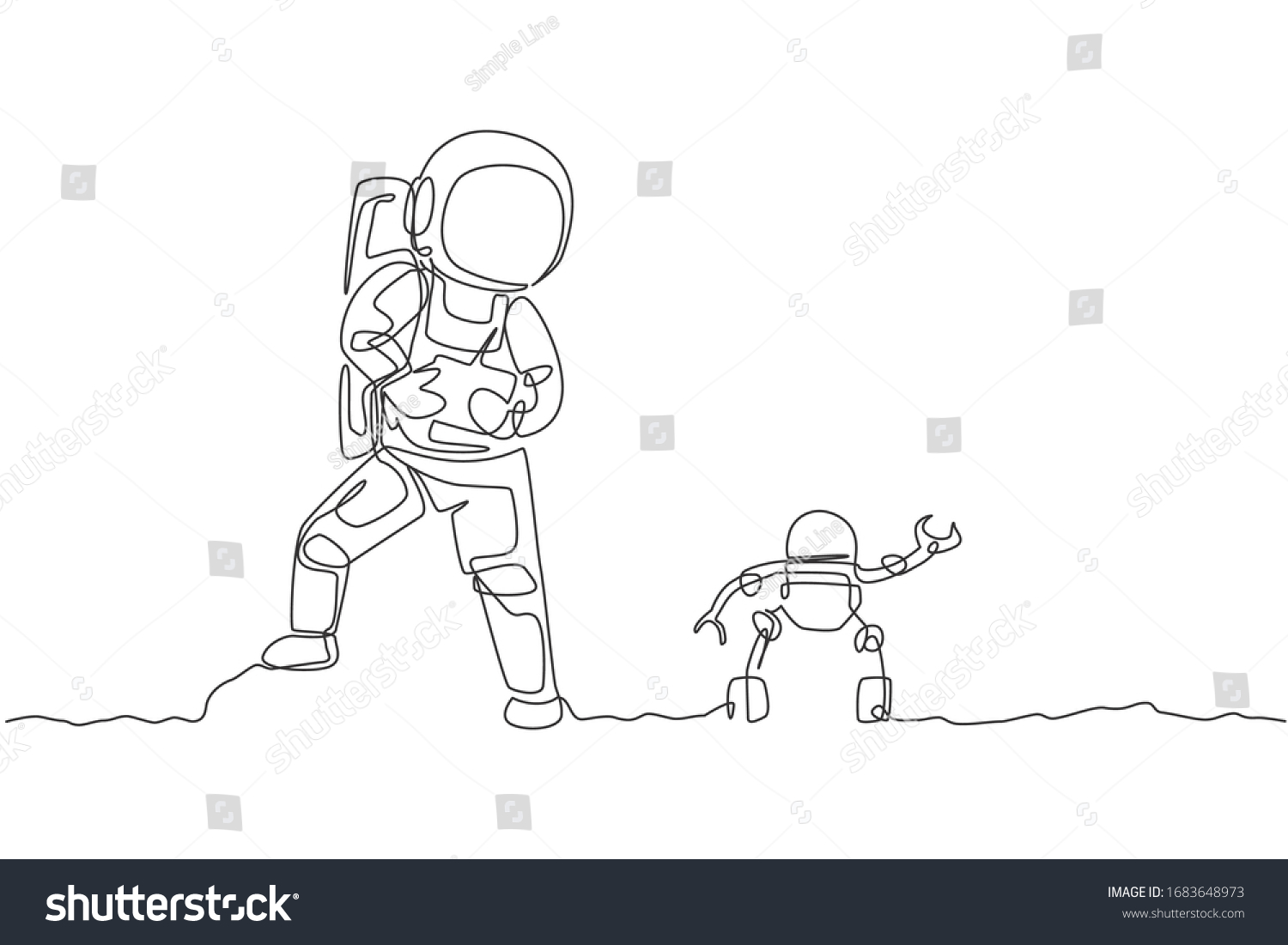 Single Continuous Line Drawing Astronaut Playing Stock Vector Royalty Free