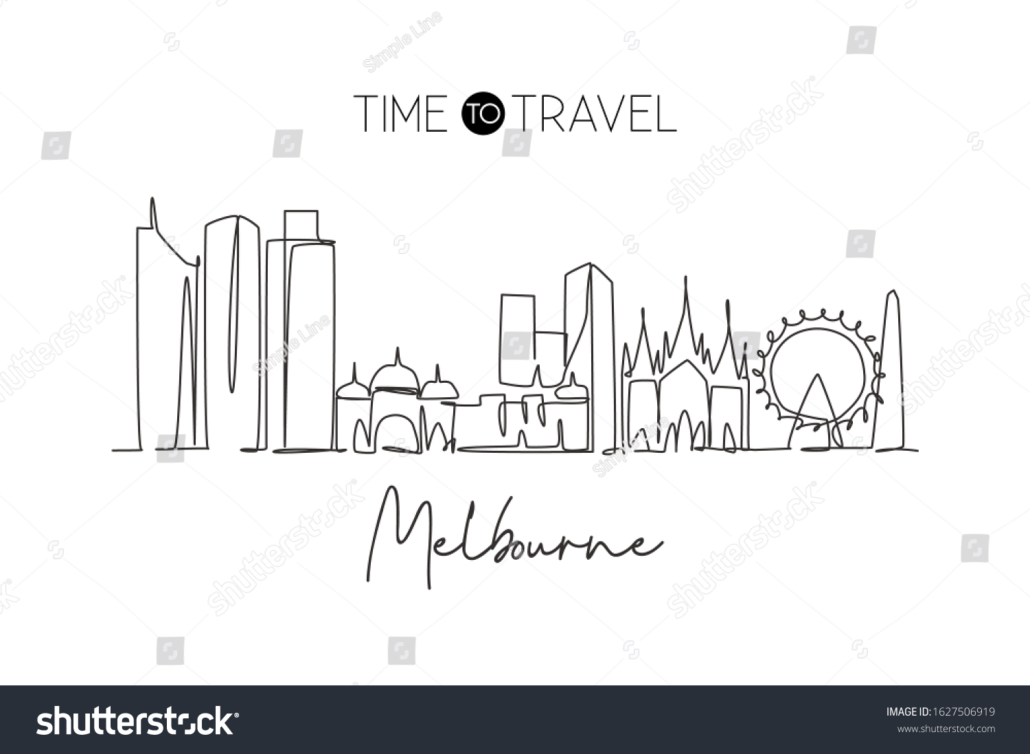 Single Continuous Line Drawing Melbourne City Stock Vector (Royalty ...