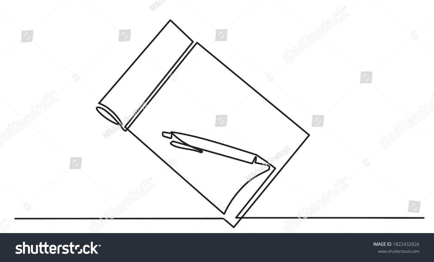 Single Continuous Line Drawing Notebook Notepad Stock Vector (Royalty