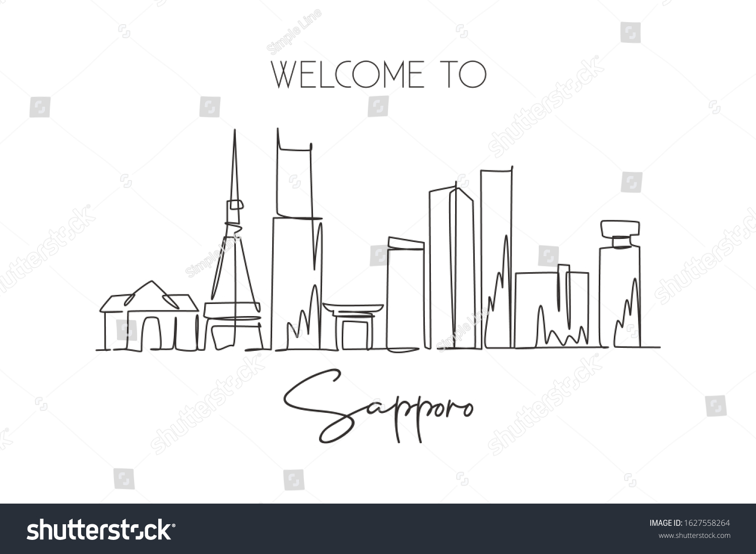 Single Continuous Line Drawing Sapporo City Stock Vector (Royalty Free ...