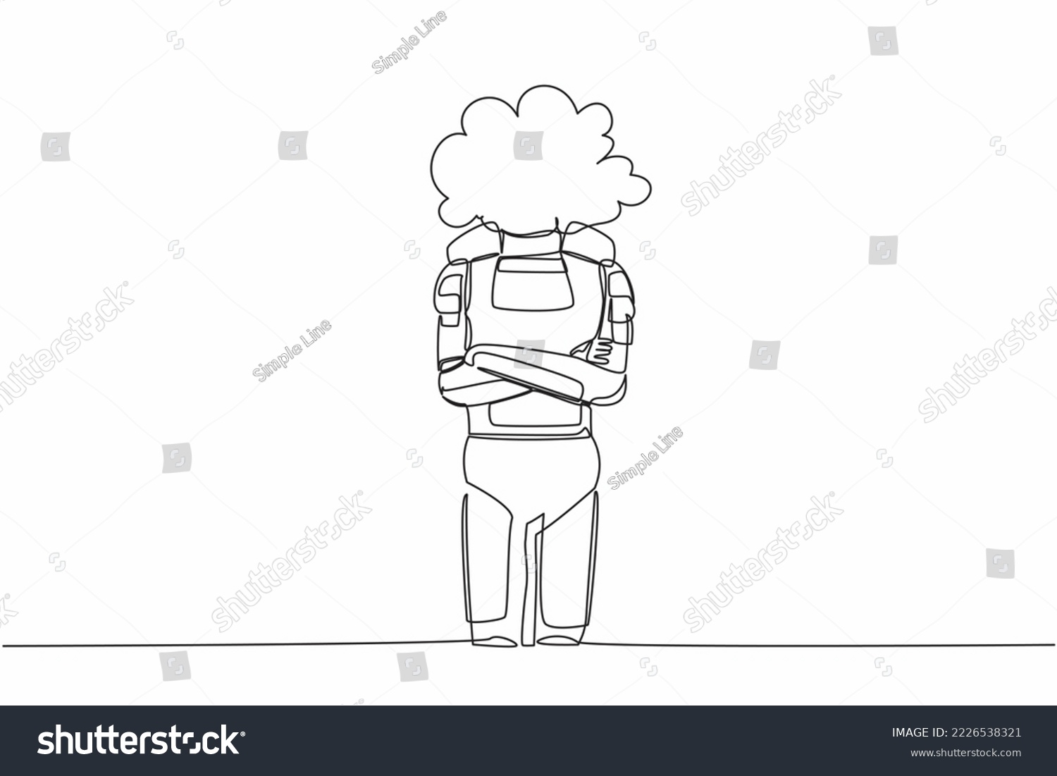 SVG of Single continuous line drawing of young astronaut with empty head and cloud instead. Thinking about spacecraft exploration idea. Cosmonaut deep space. One line draw graphic design vector illustration svg