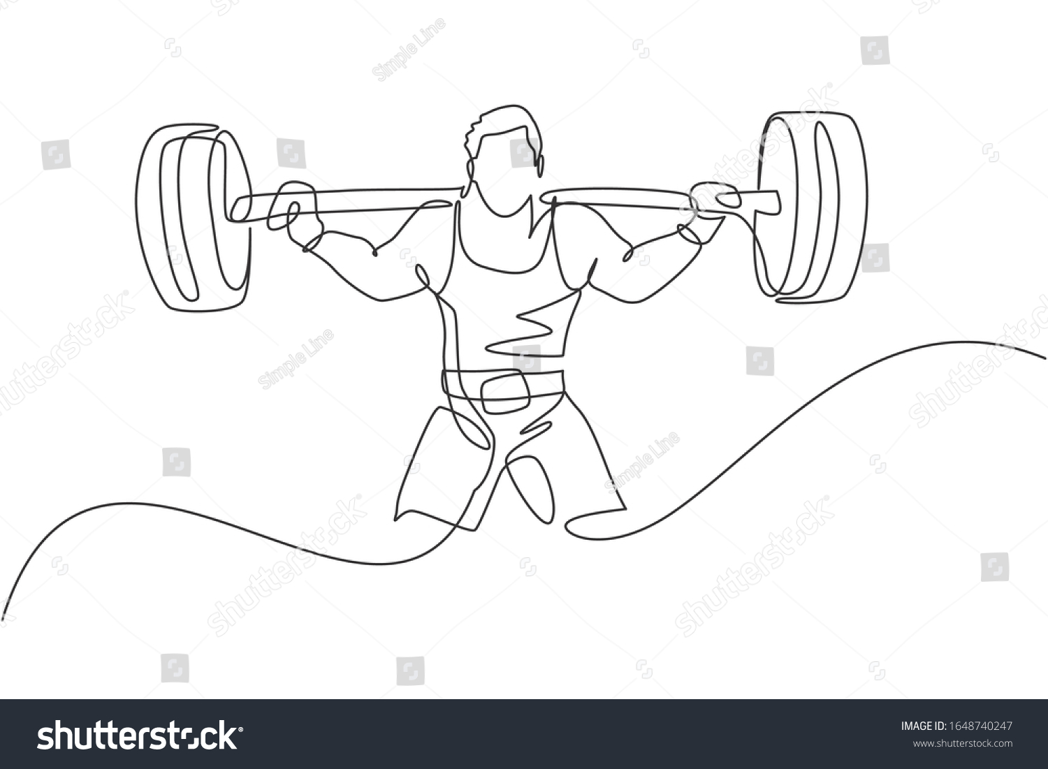 SVG of Single continuous line drawing of young strong weightlifter man preparing for barbell workout in gym. Weight lifting training concept. Trendy one line draw design vector graphic illustration svg